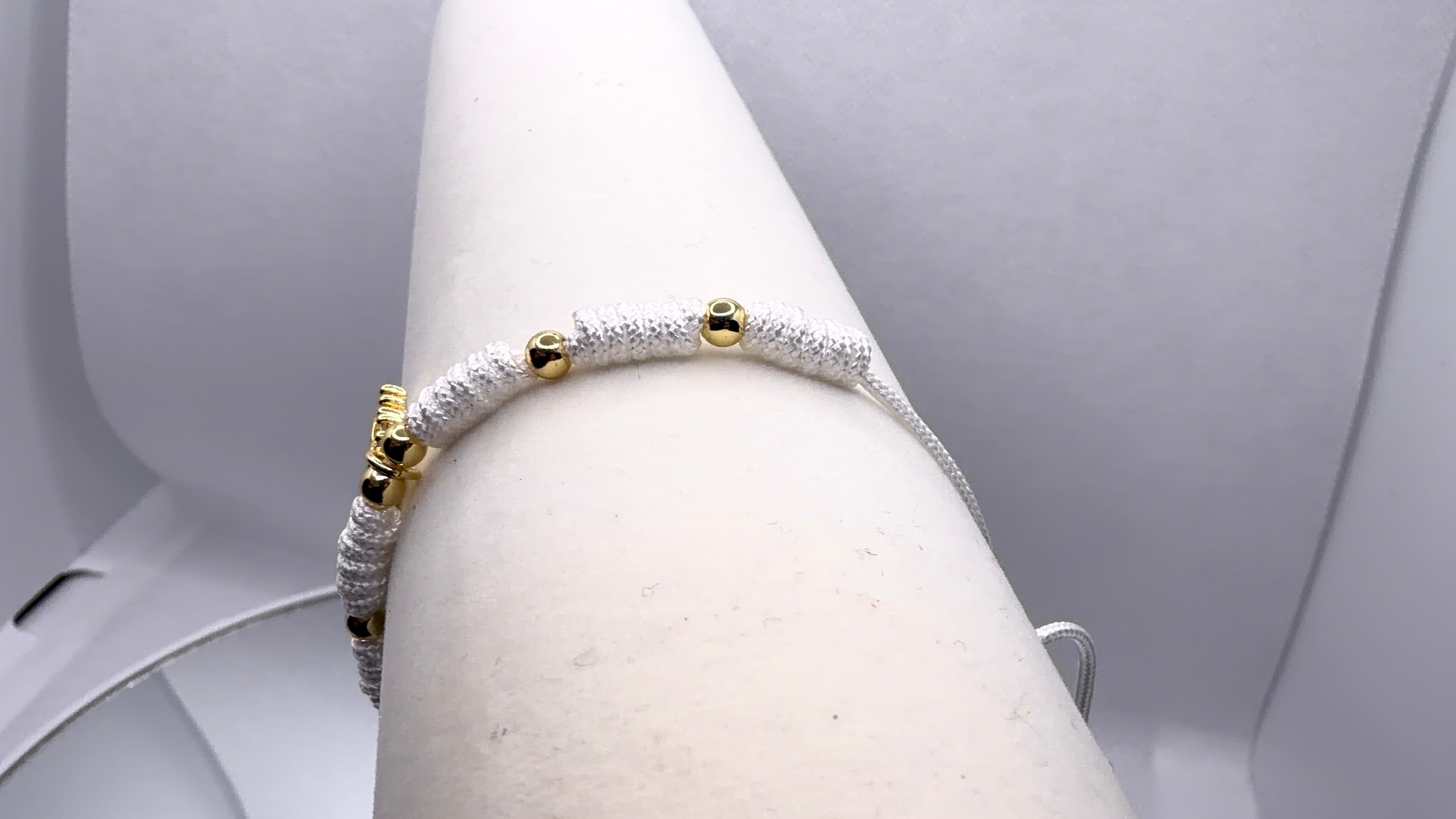 White Macramé Clover Charm Bracelet