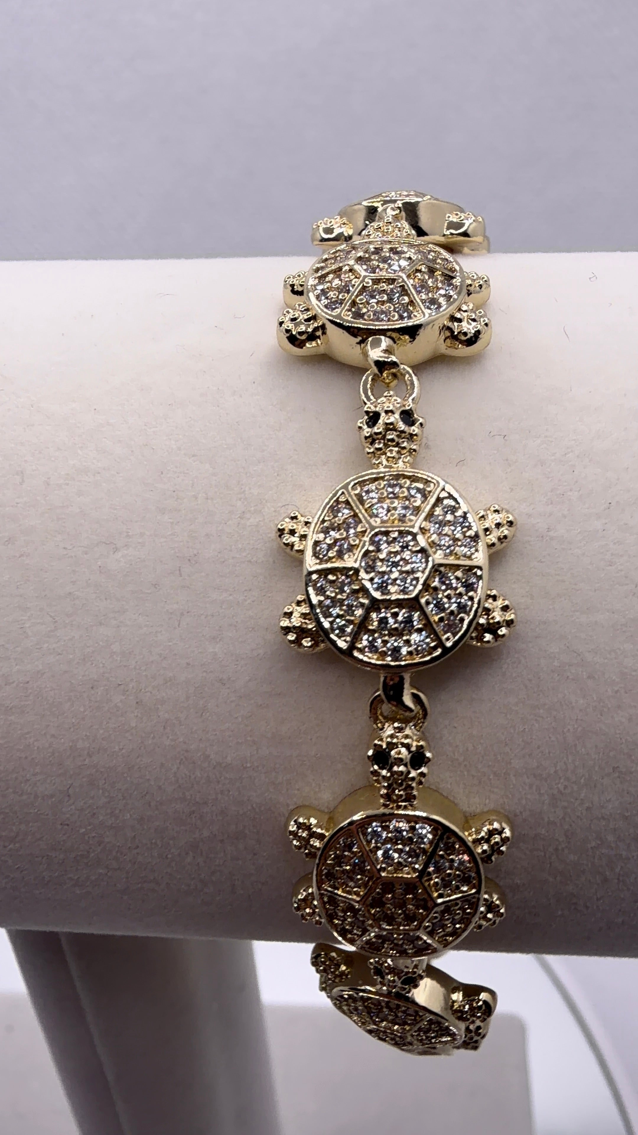 Gold Pavé Turtle Charm Bracelet