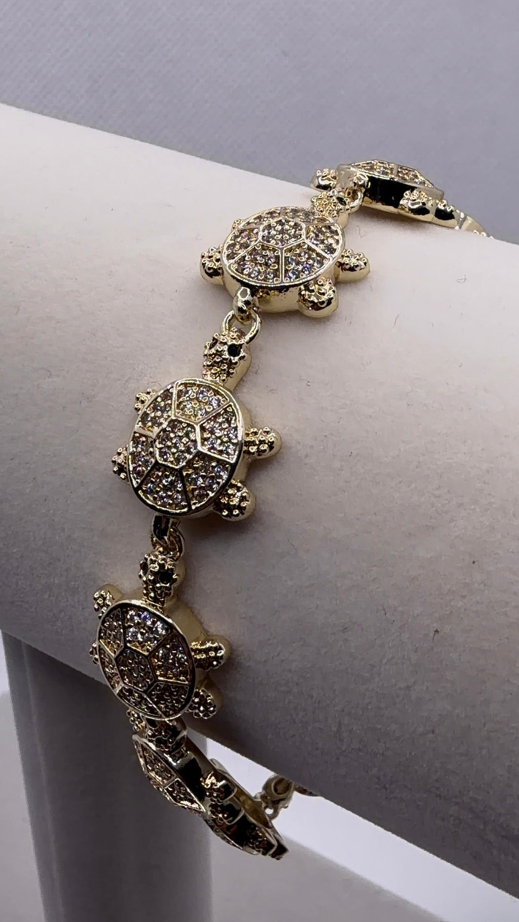 Gold Pavé Turtle Charm Bracelet