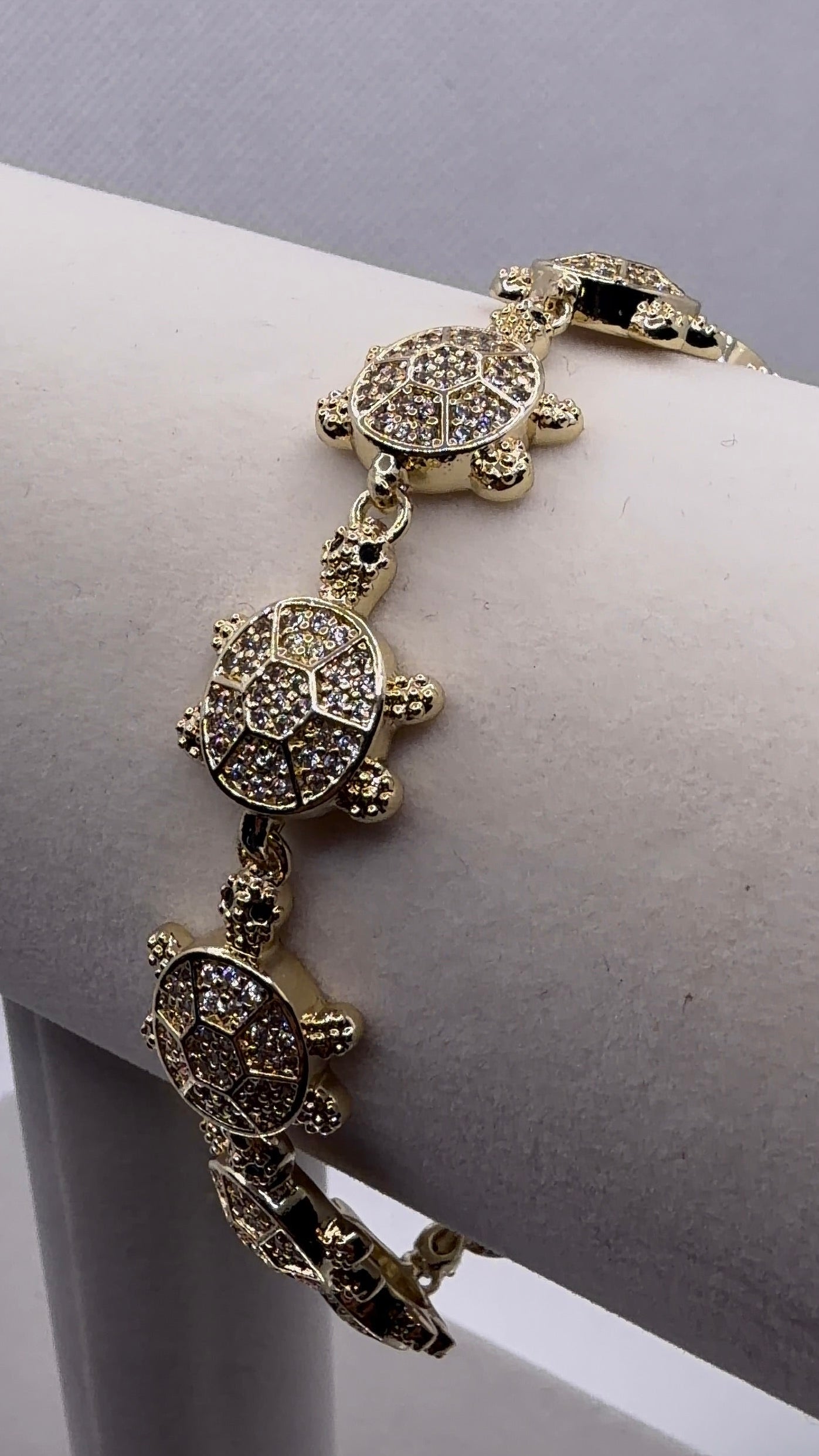 Gold Pavé Turtle Charm Bracelet