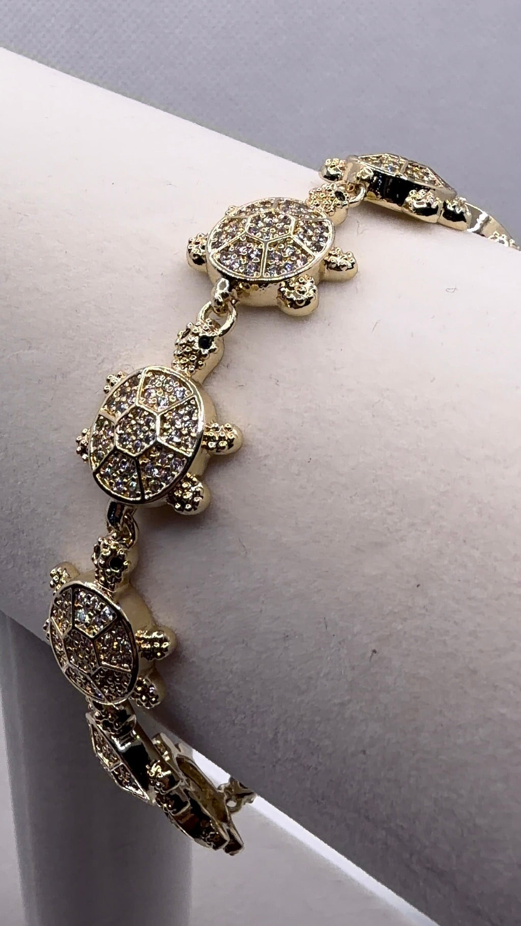 Gold Pavé Turtle Charm Bracelet