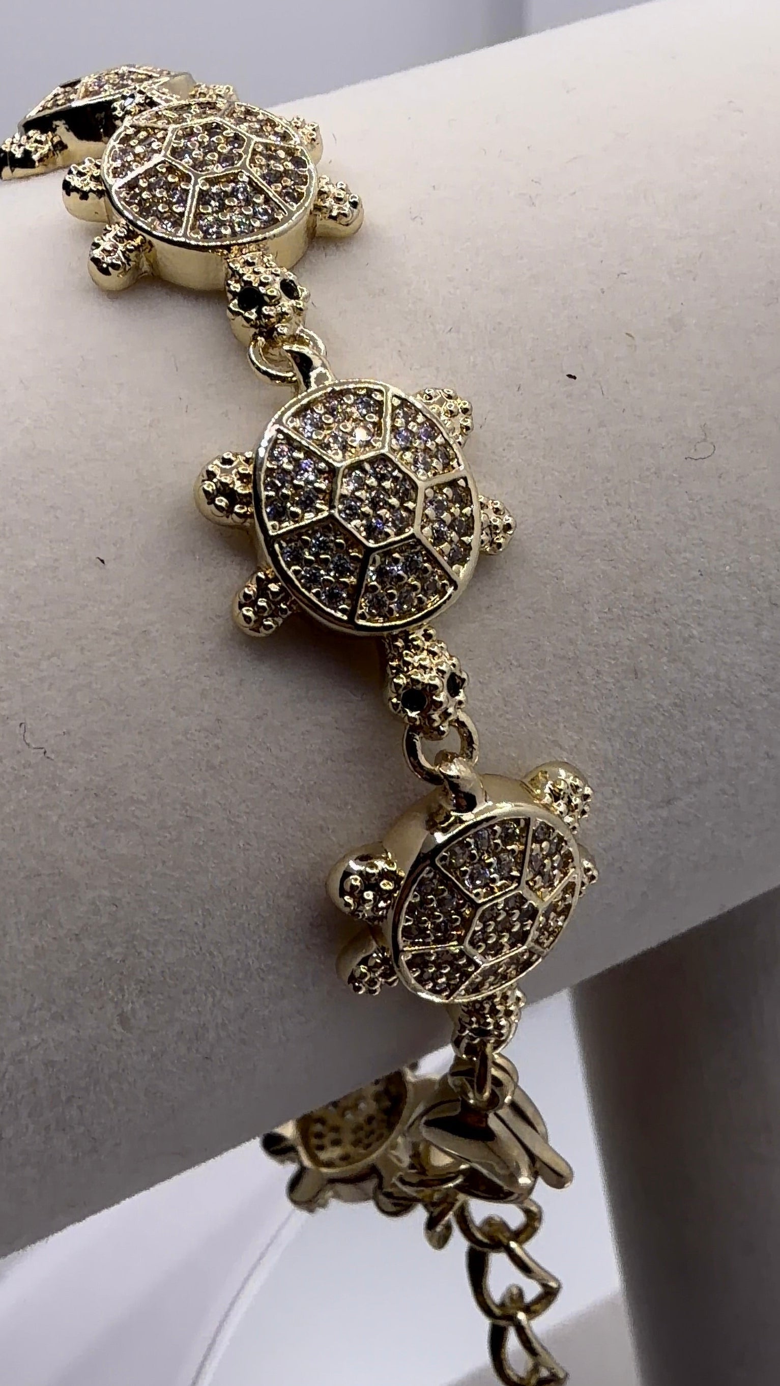 Gold Pavé Turtle Charm Bracelet
