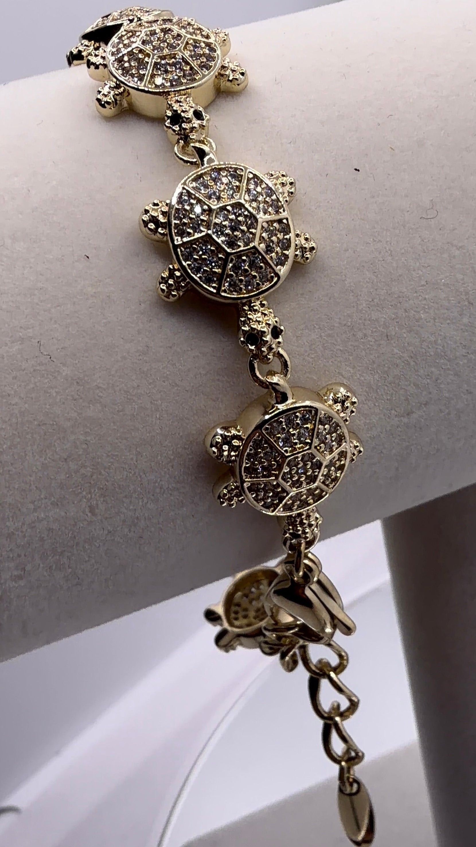 Gold Pavé Turtle Charm Bracelet