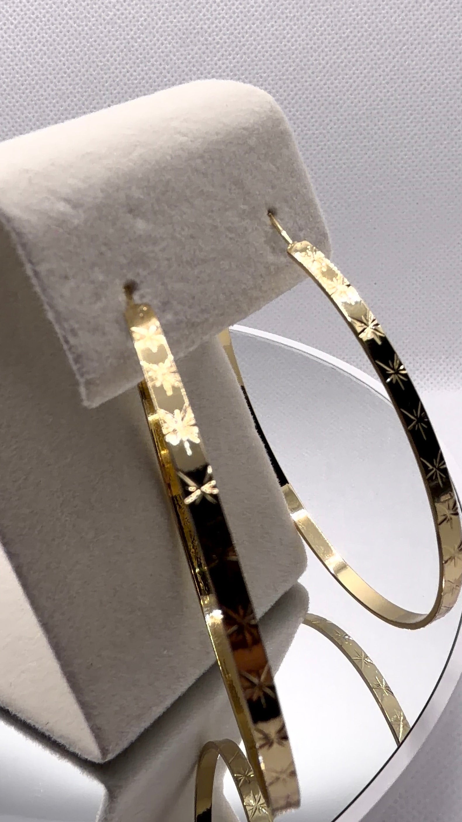 Gold Star-Engraved Hoop Earrings