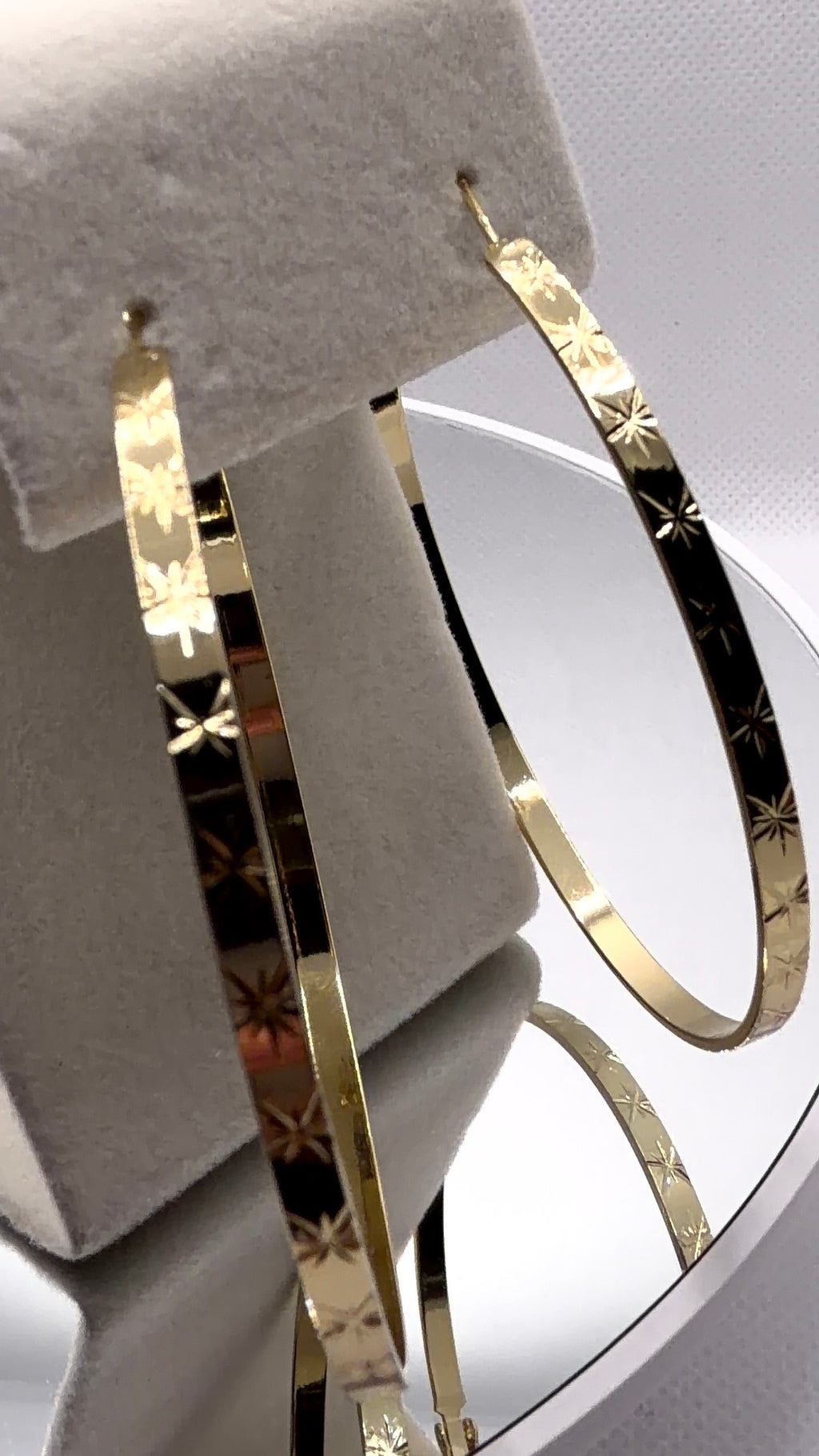 Gold Star-Engraved Hoop Earrings