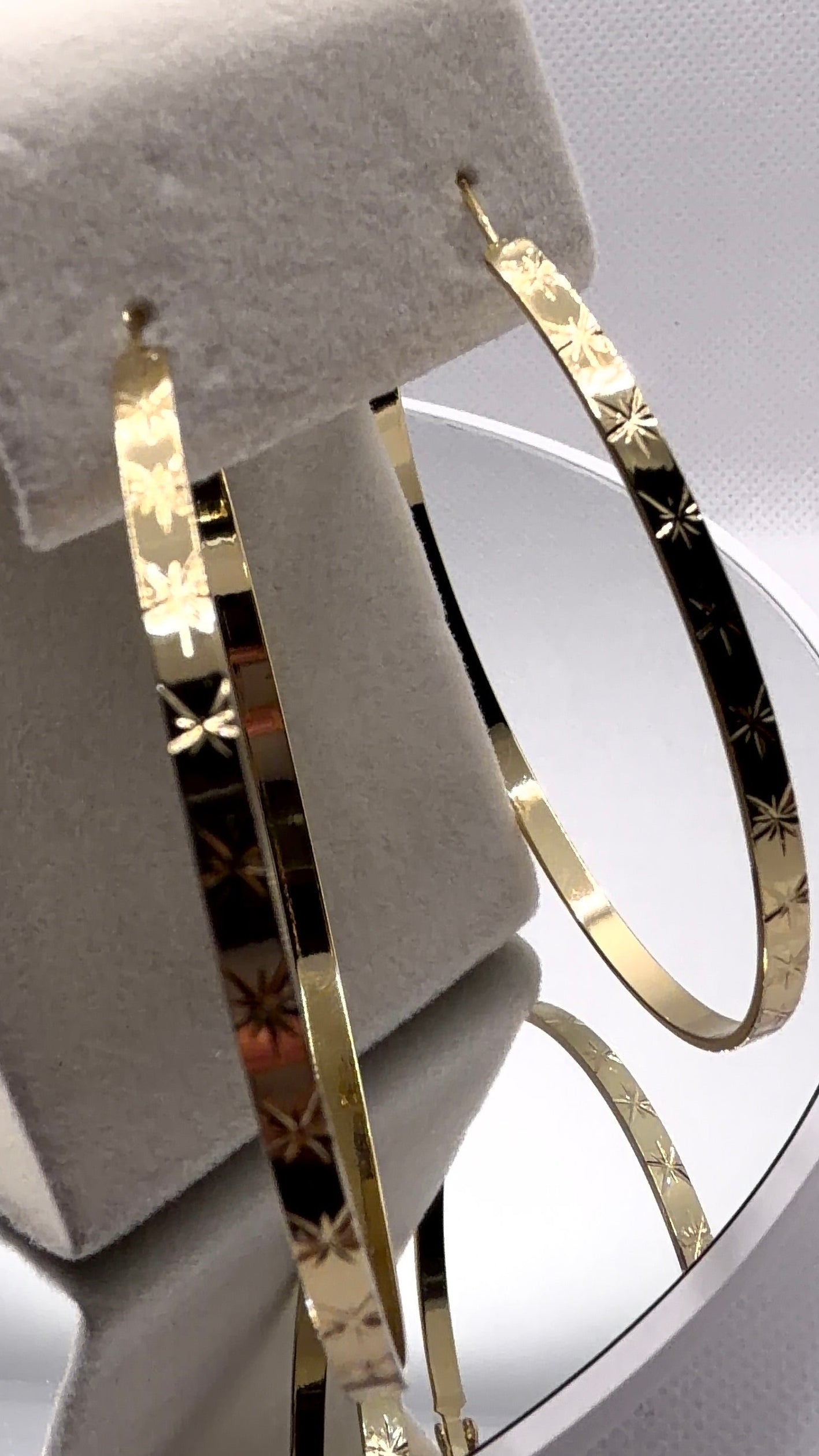 Gold Star-Engraved Hoop Earrings