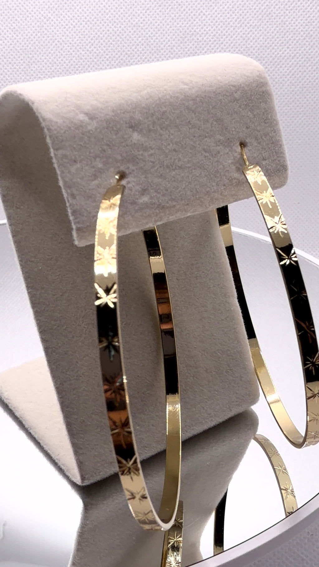 Gold Star-Engraved Hoop Earrings