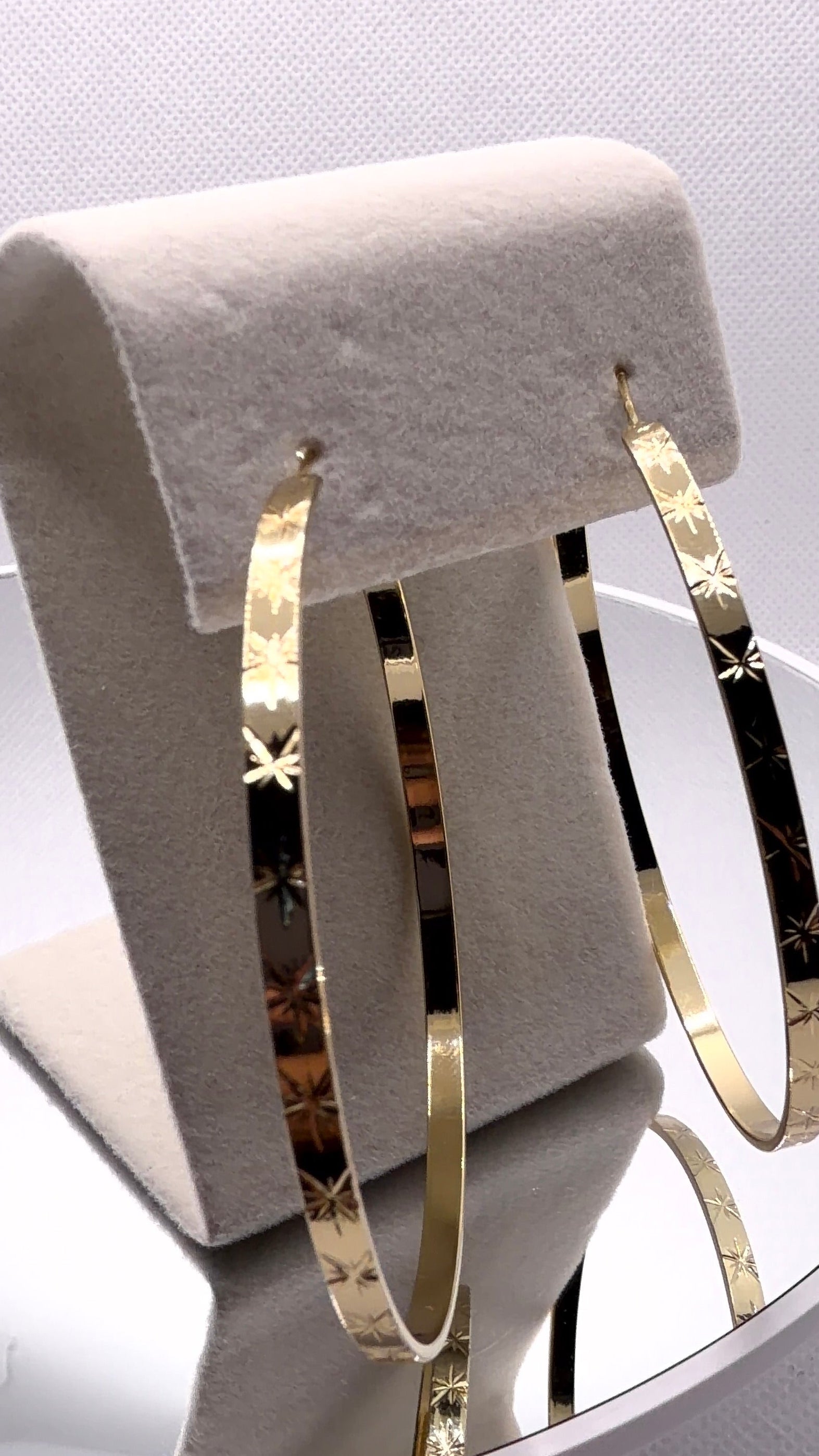 Gold Star-Engraved Hoop Earrings