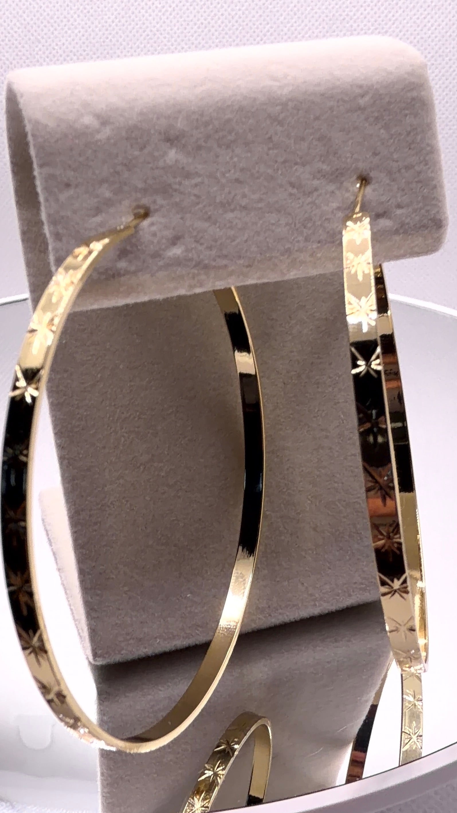 Gold Star-Engraved Hoop Earrings