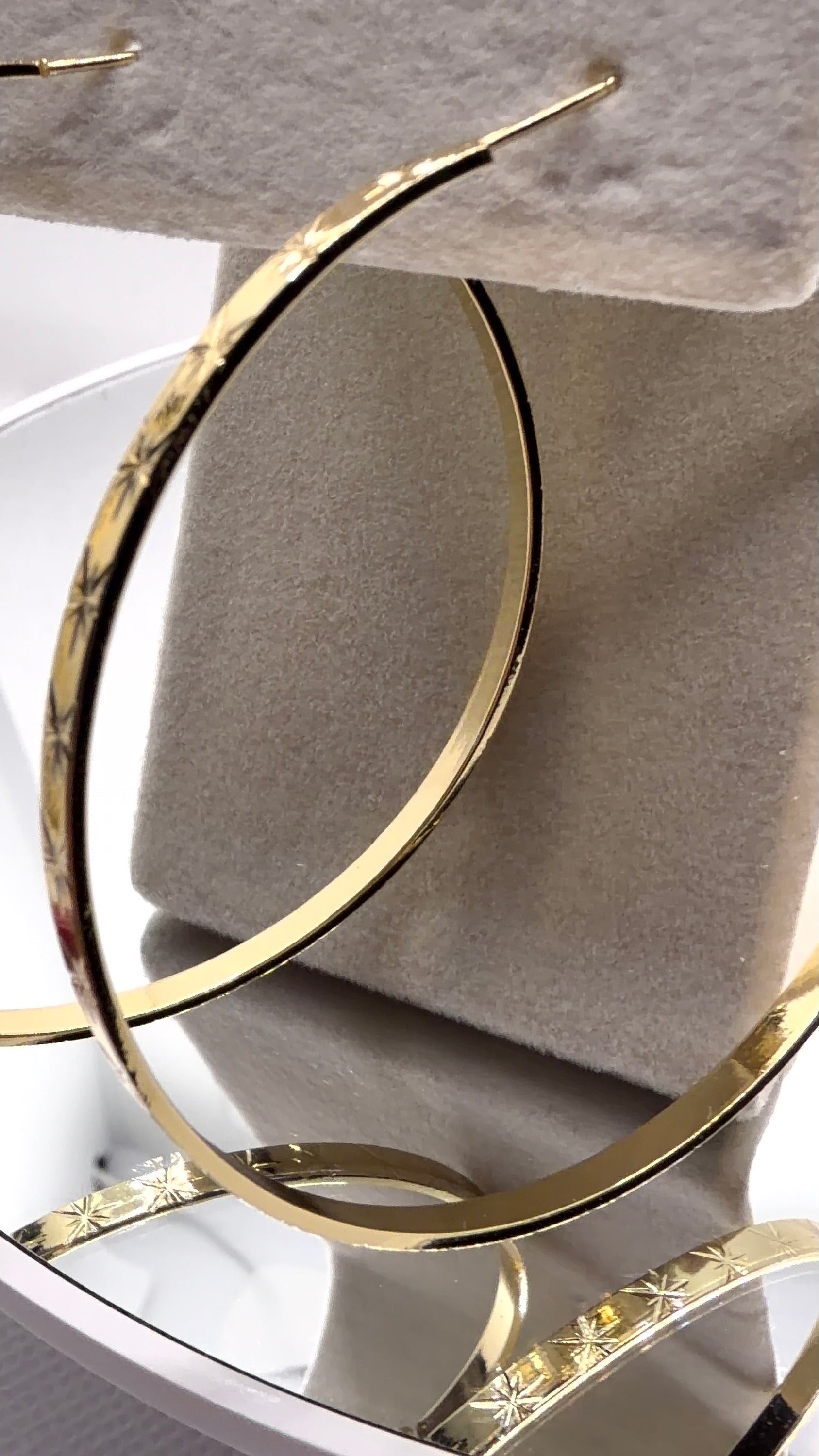 Gold Star-Engraved Hoop Earrings