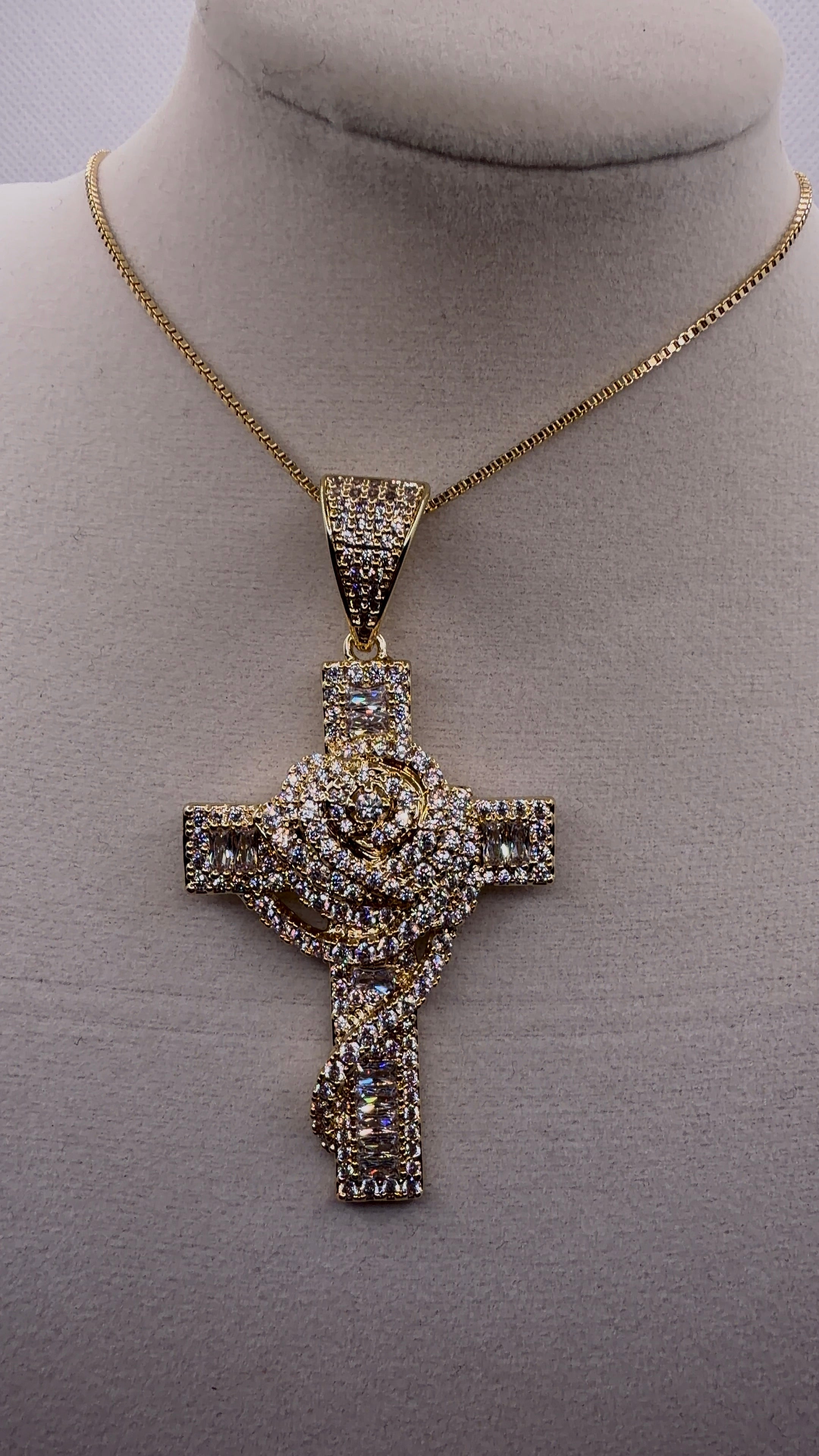 Iced Out Rose Cross Pendant