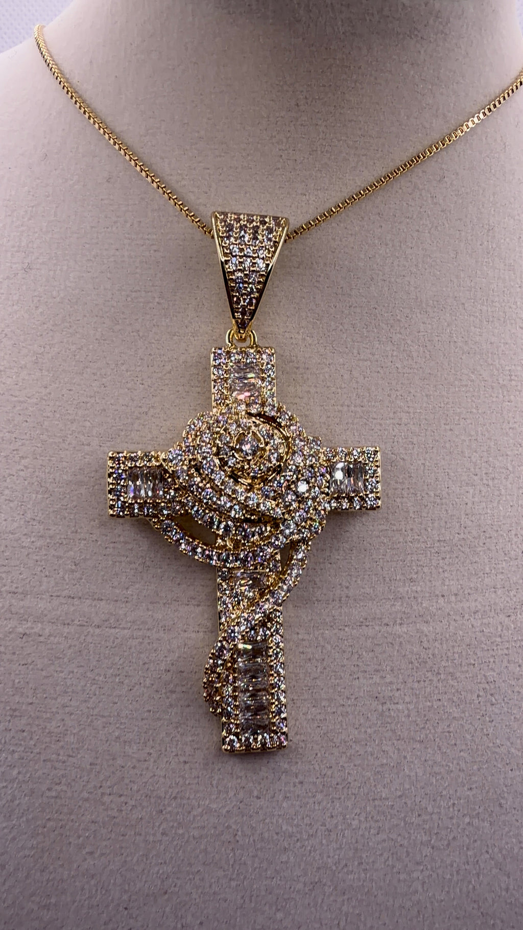 Iced Out Rose Cross Pendant