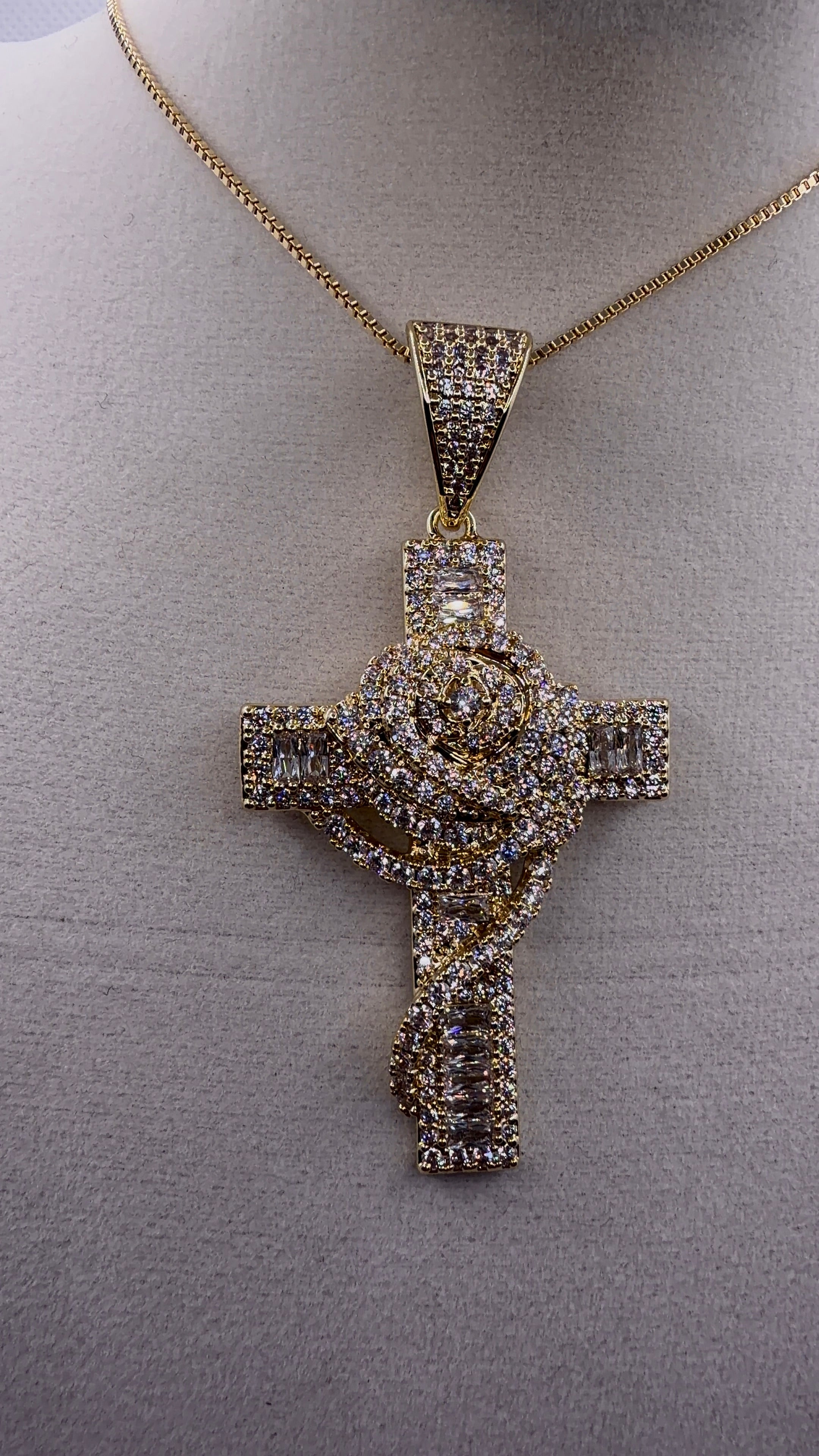 Iced Out Rose Cross Pendant