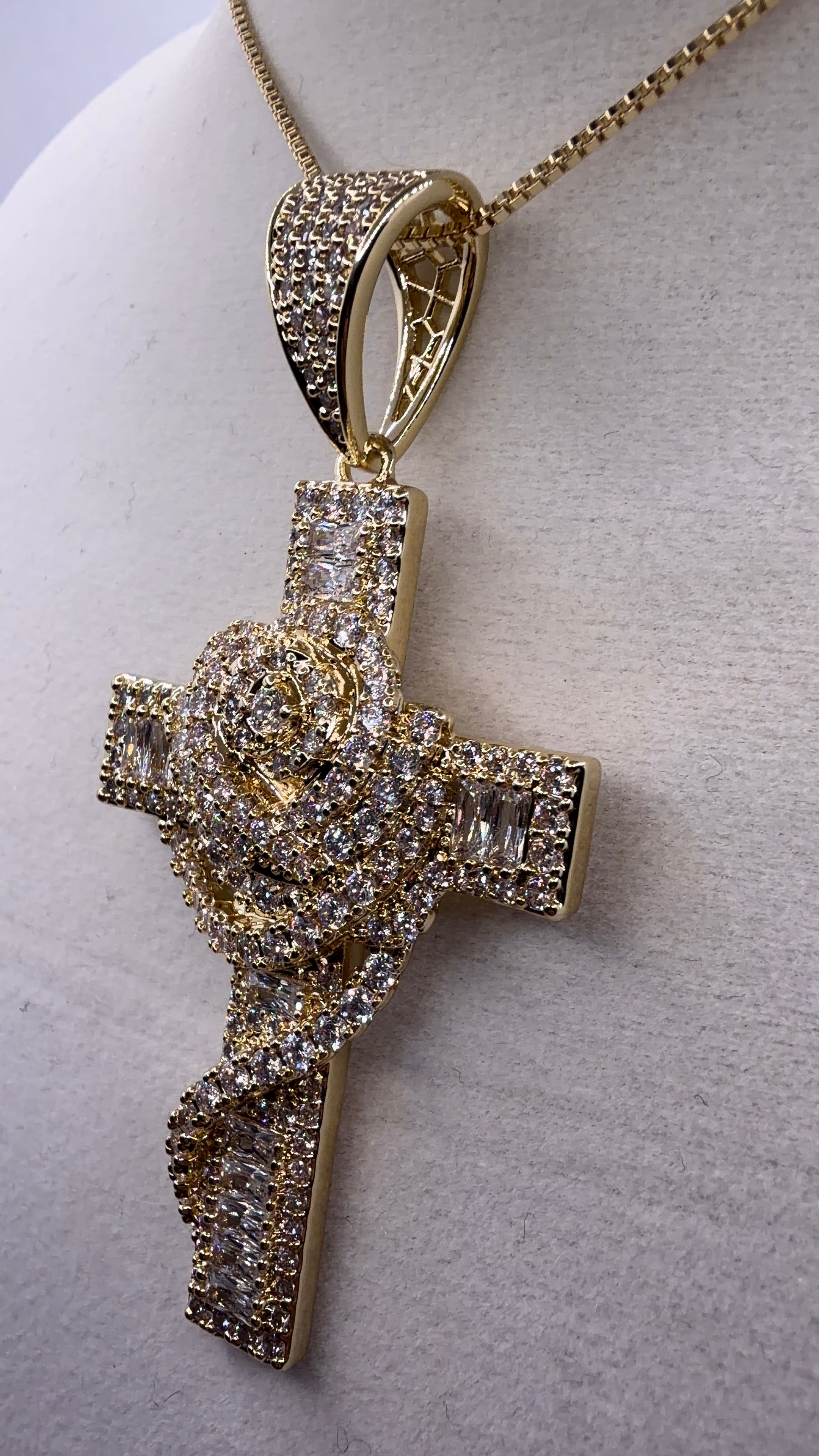 Iced Out Rose Cross Pendant