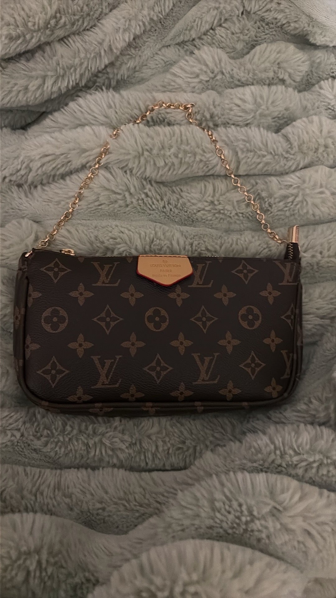 LV monogram pochette front view with chain strap