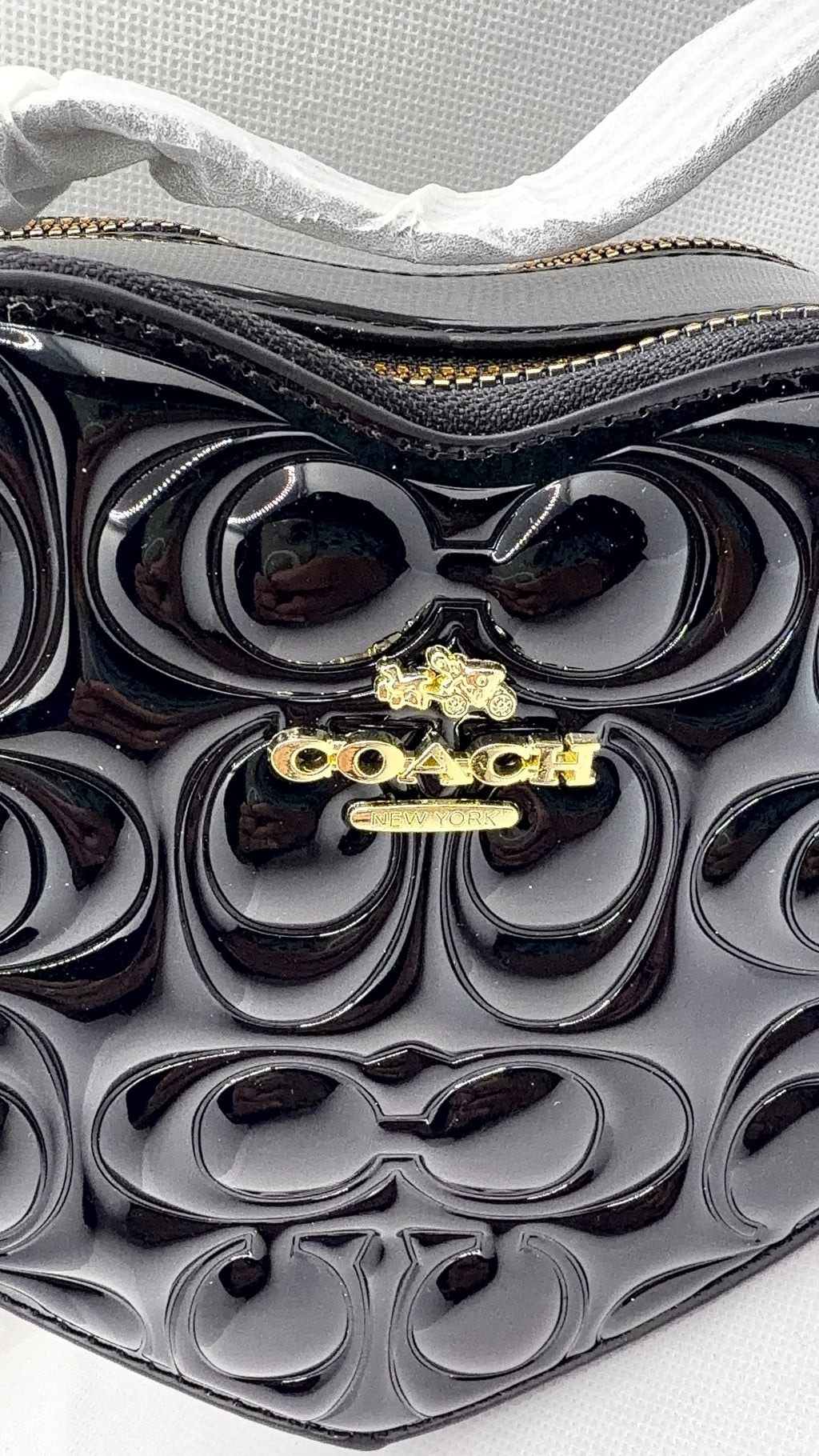 Coach heart bag black patent leather top view