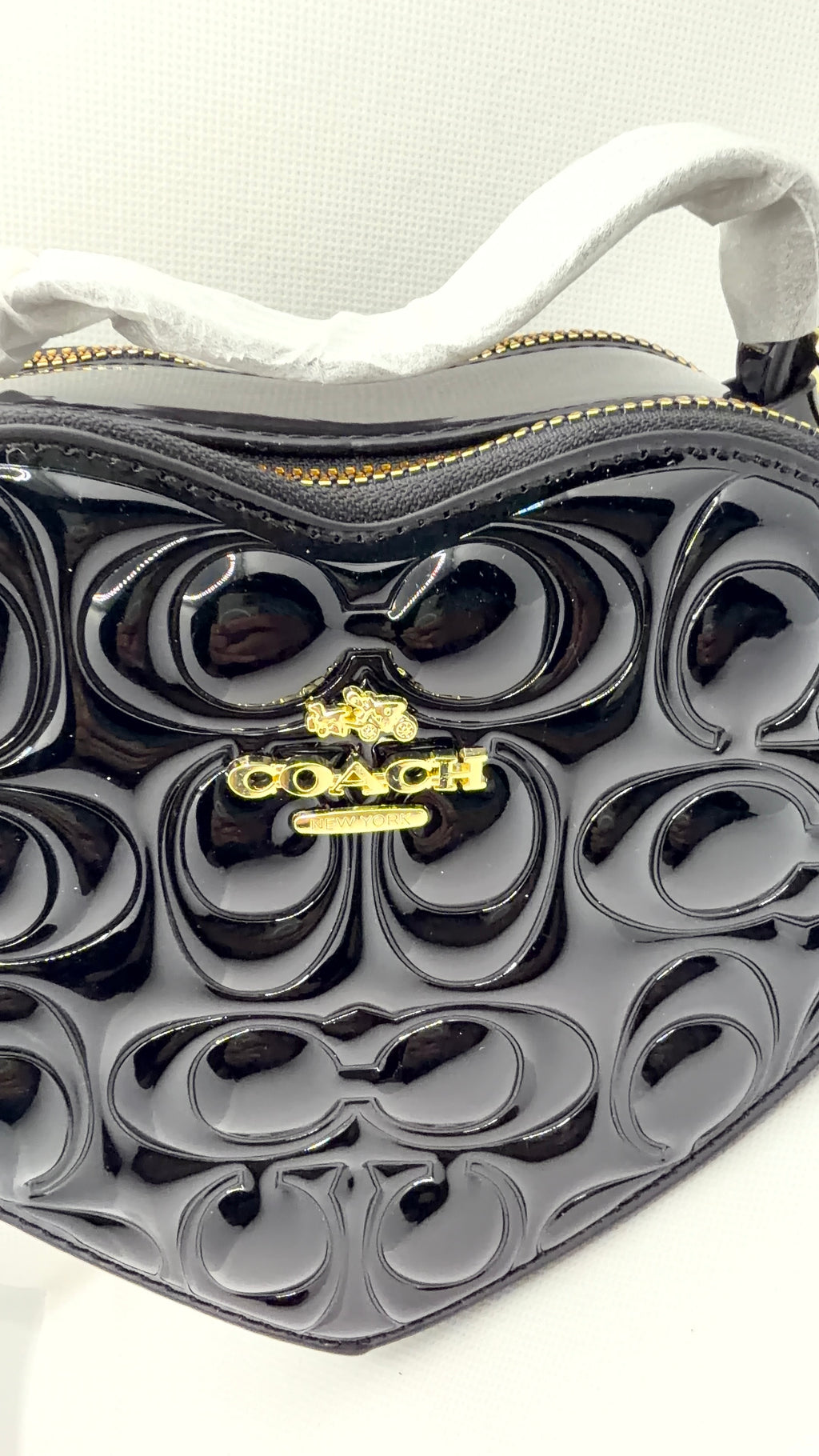 Coach heart bag black patent leather detail