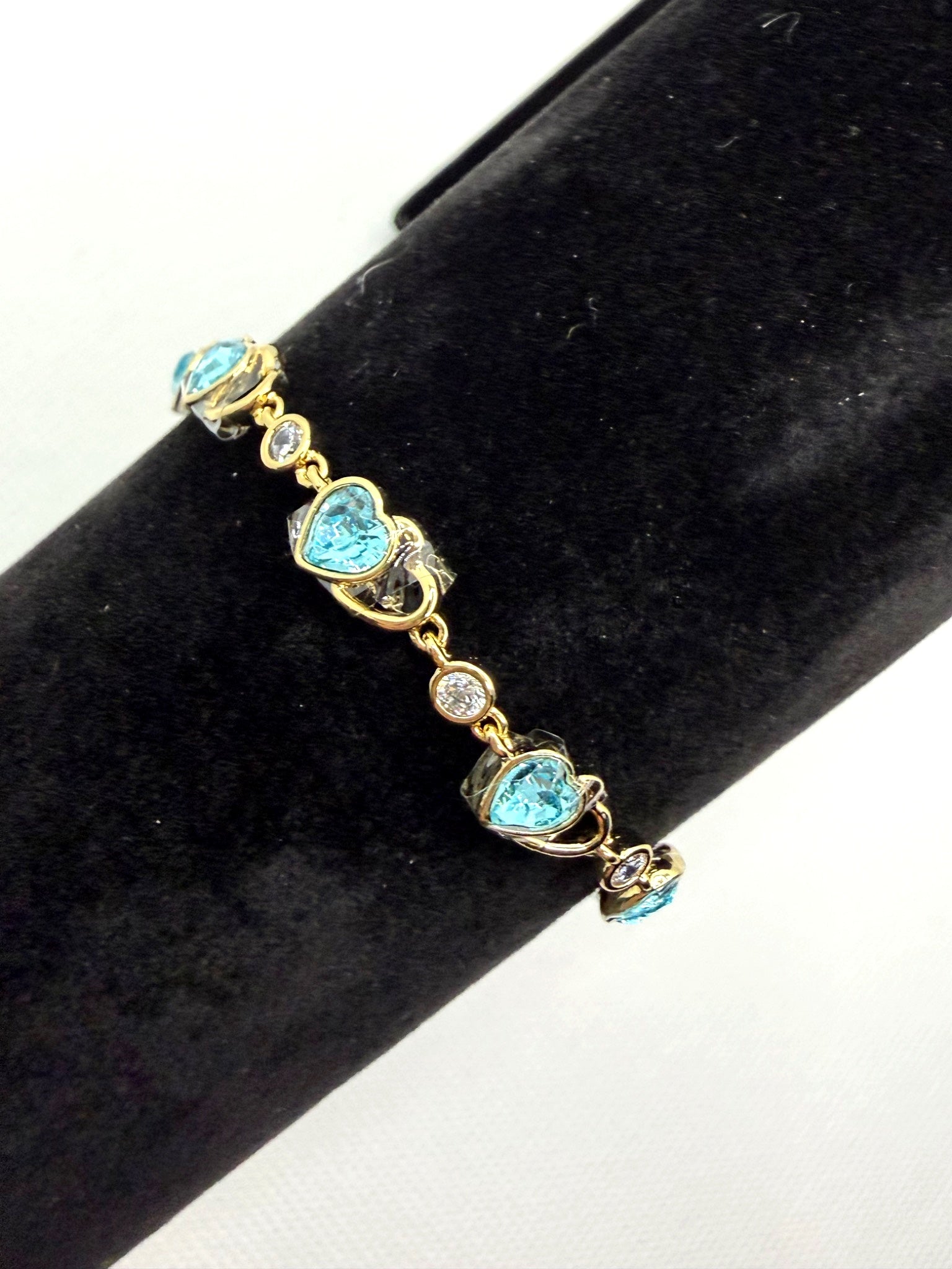 Aqua Heart & Crystal Link Bracelet