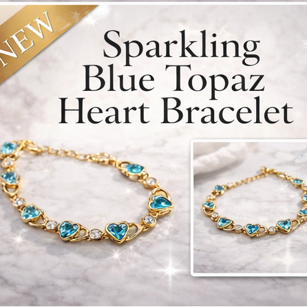 Aqua Heart & Crystal Link Bracelet