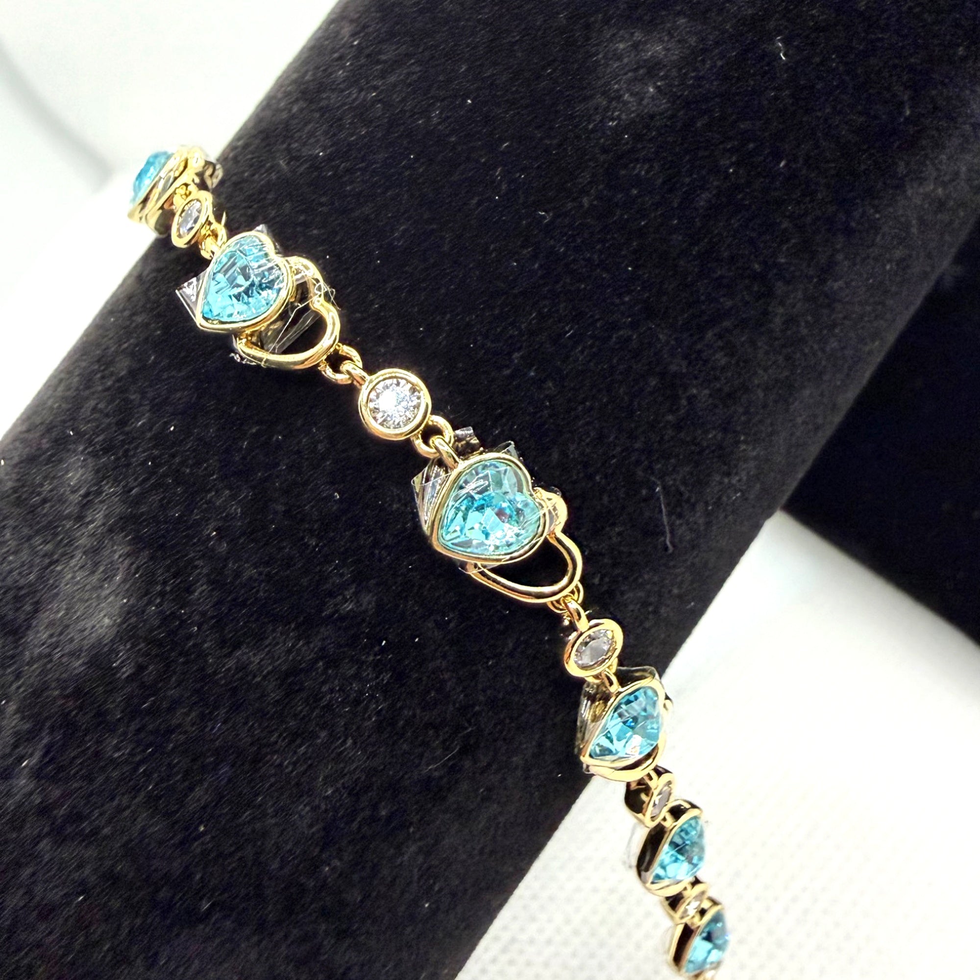 Aqua Heart & Crystal Link Bracelet