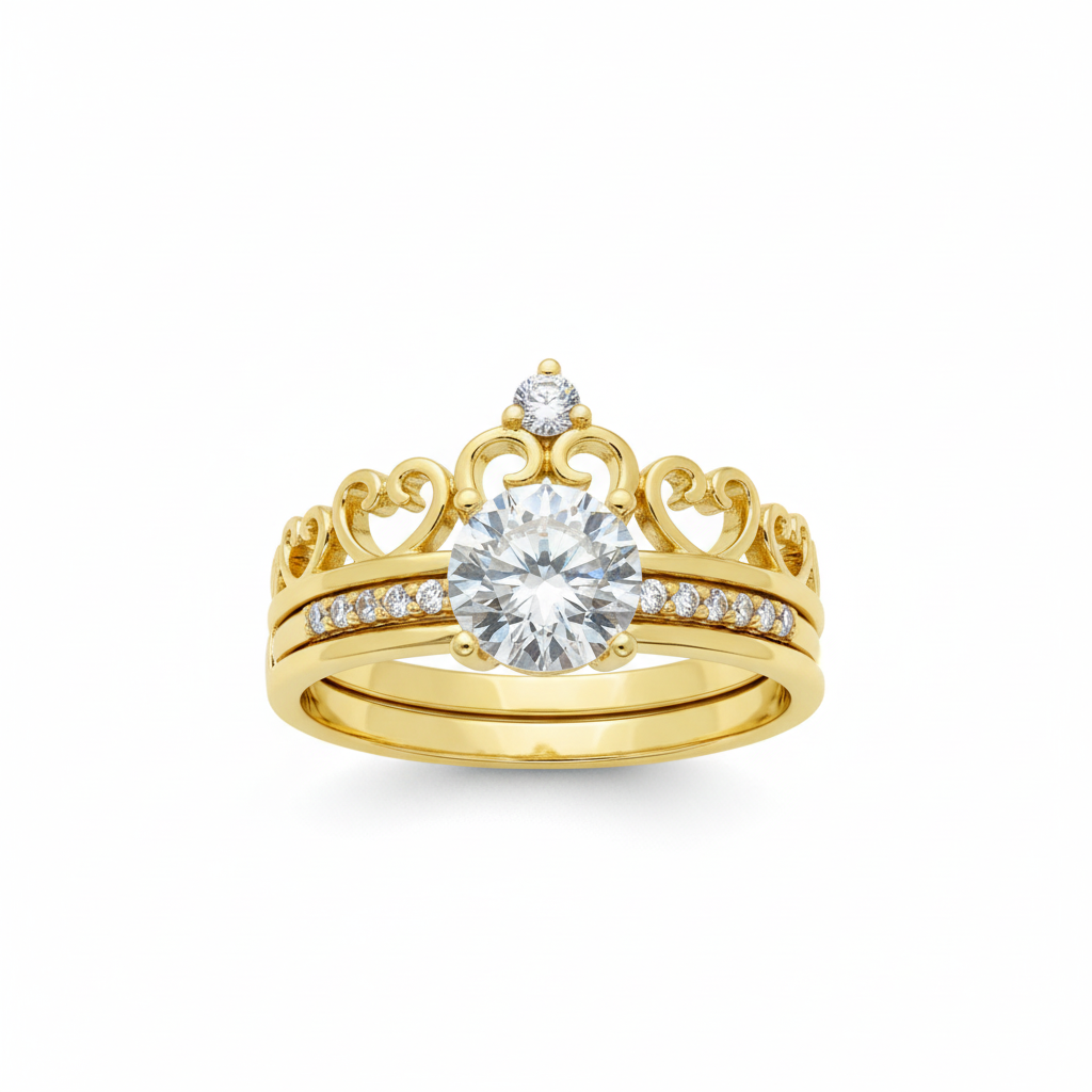 Crown diamond ring set on white background