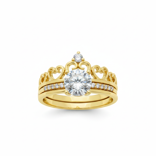 Crown diamond ring set on white background