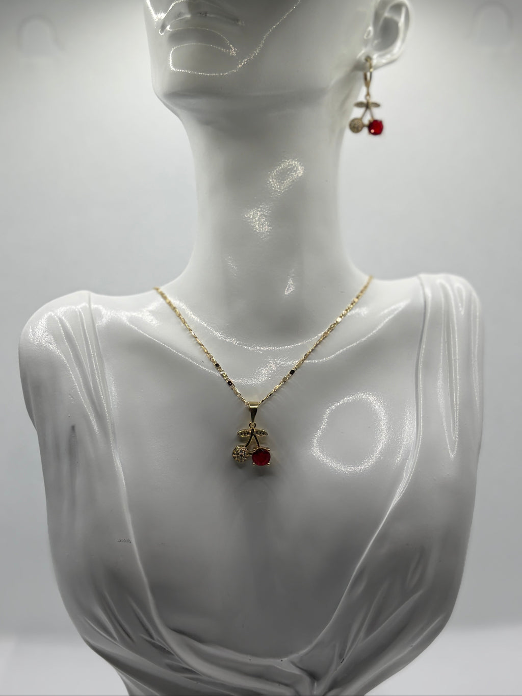 Gold Cherry Necklace and Earring Set - Laminated Gold