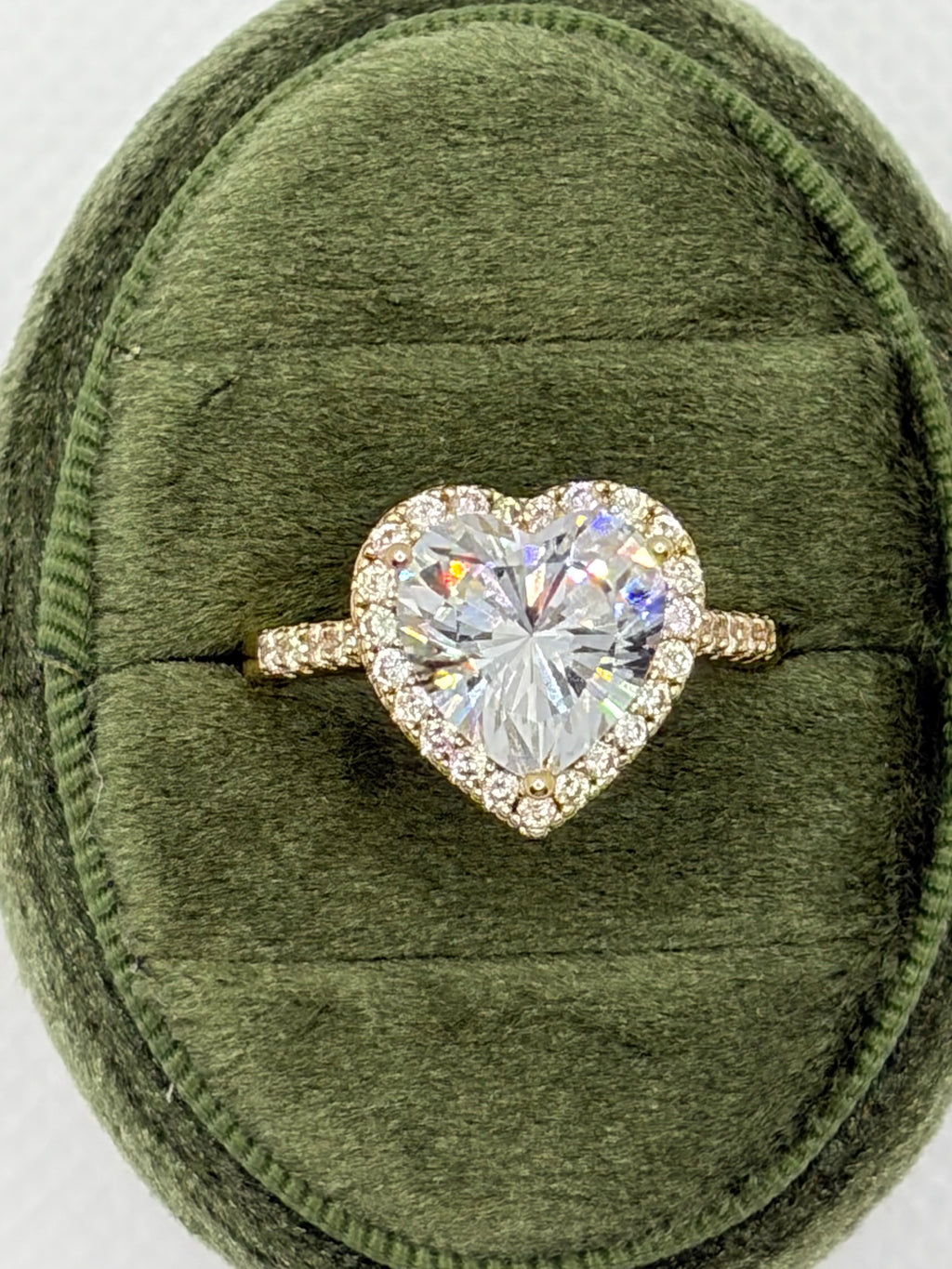 Heart Diamond Halo Ring - Gold Plated