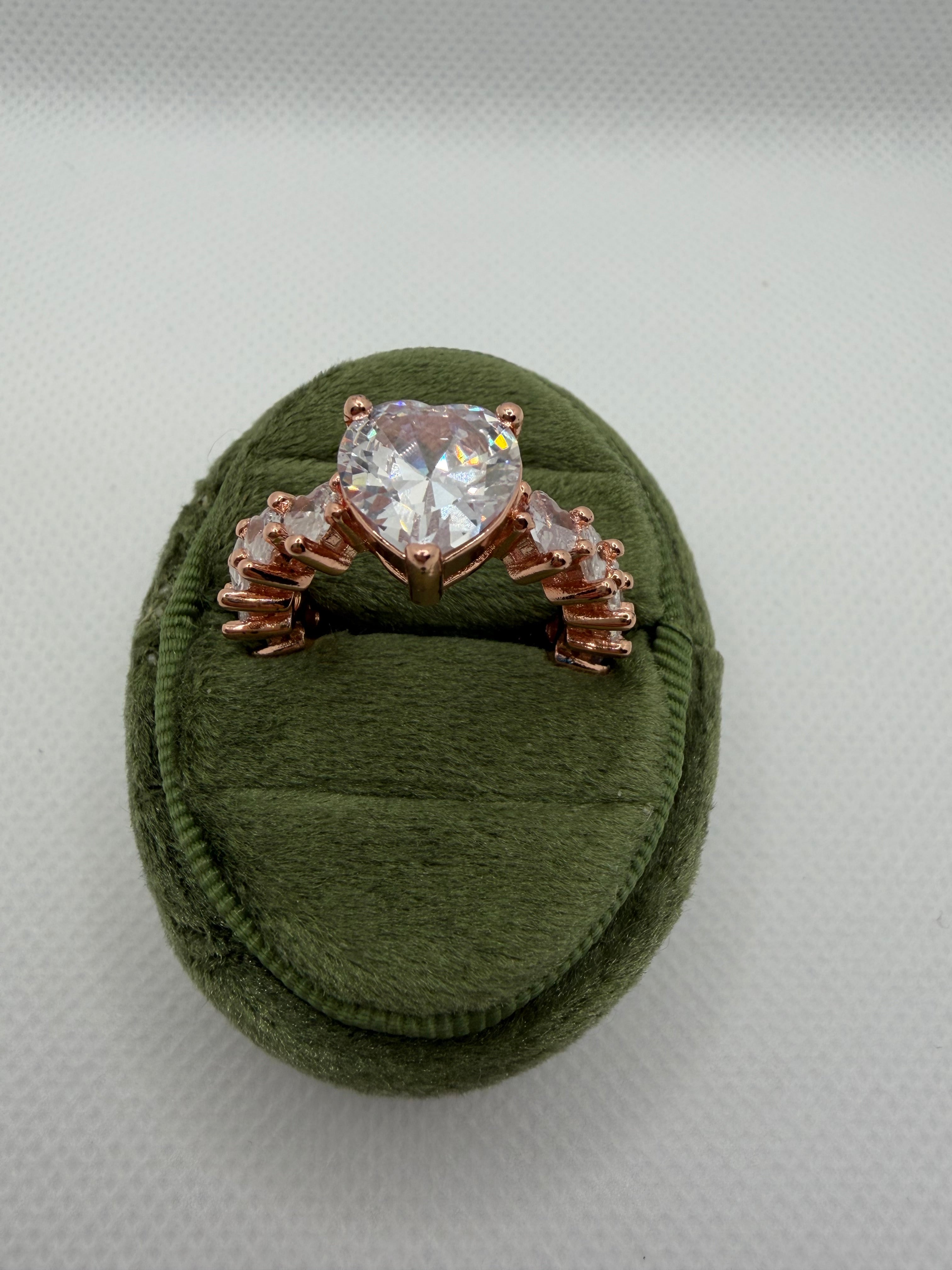 Rose Gold Heart Ring with Crystal Hearts