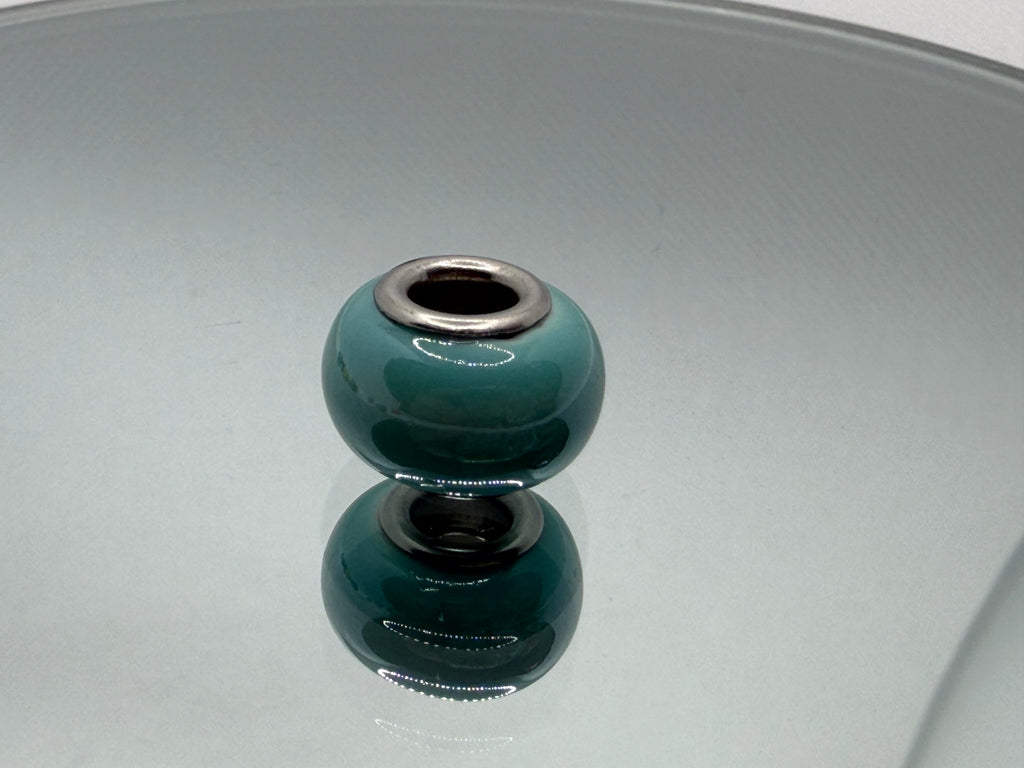 Teal Blue Glass Charm Separator Bead - Laminated Gold