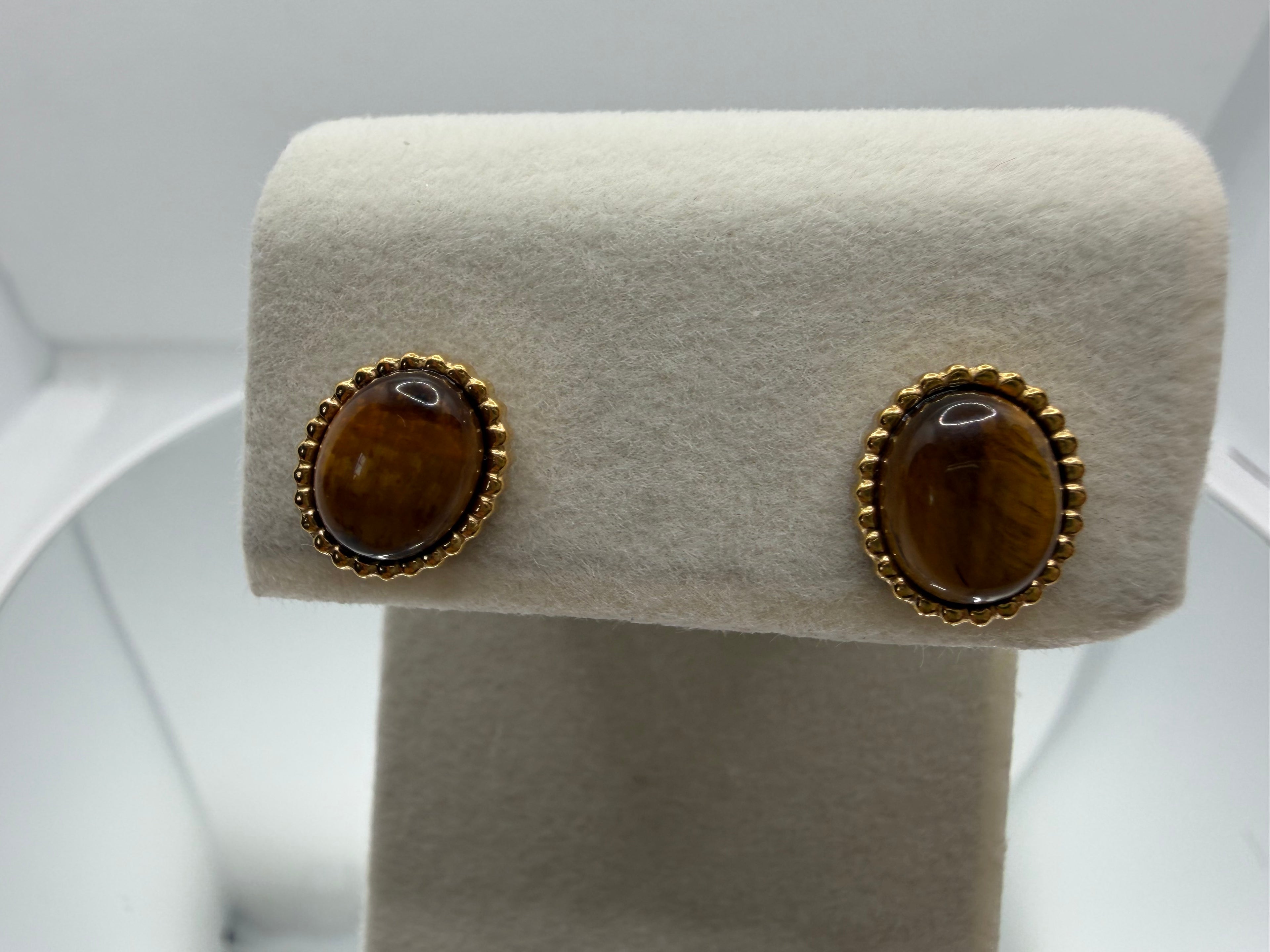 Tiger's Eye Oval Stud Earrings
