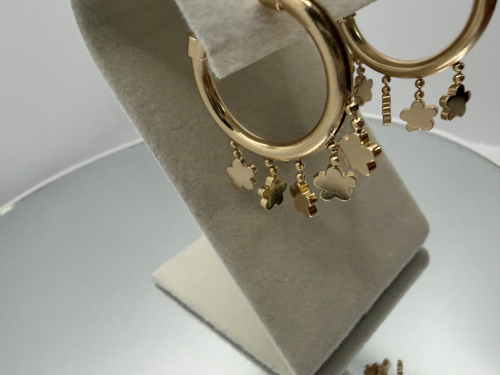 Gold Clover Charm Hoop Earrings