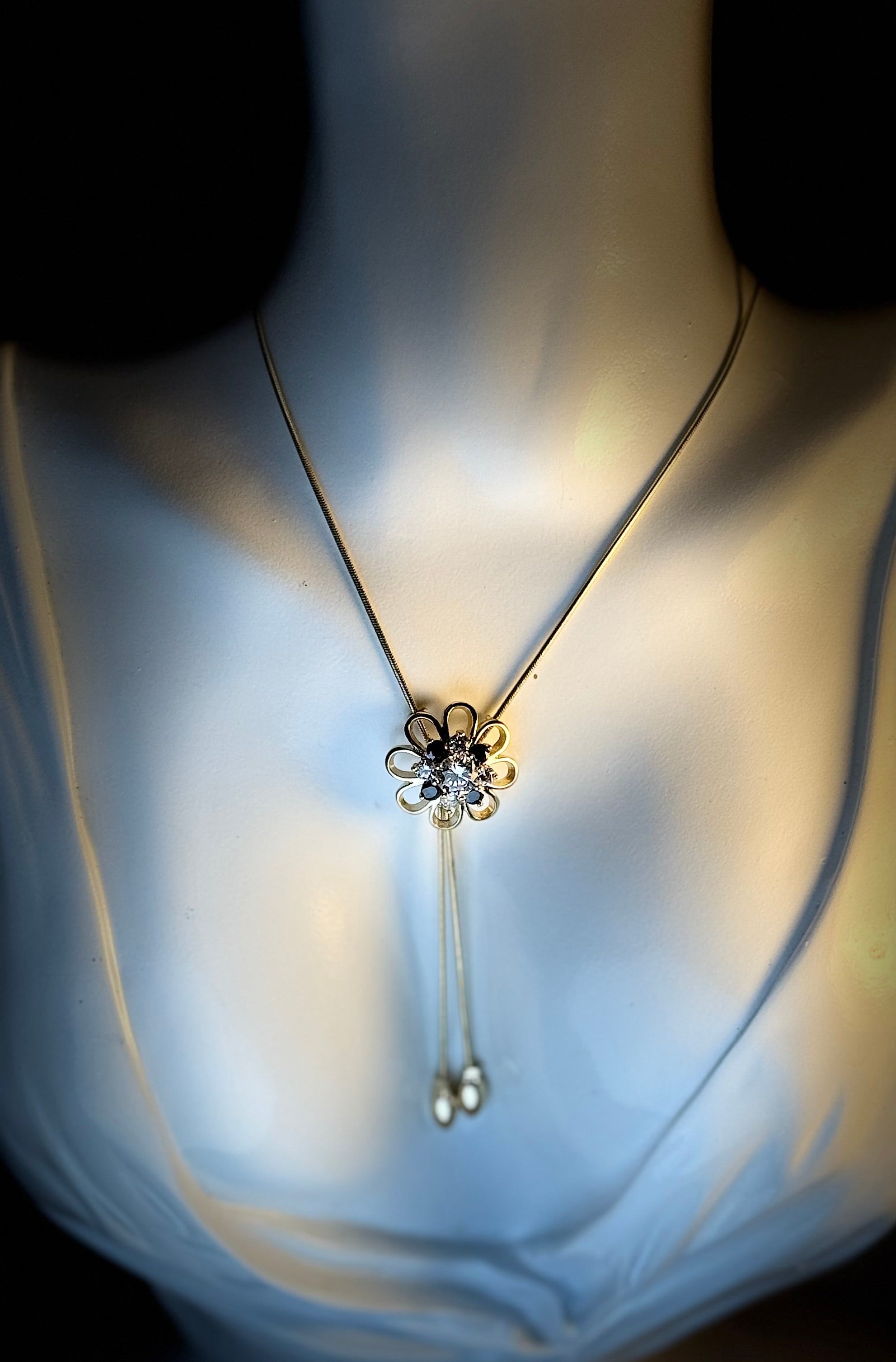 Adjustable Flower Necklace with Crystal Center