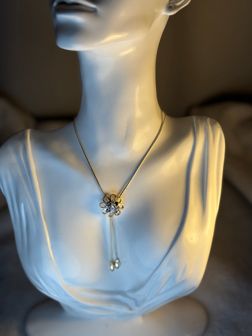 Adjustable Flower Necklace with Crystal Center