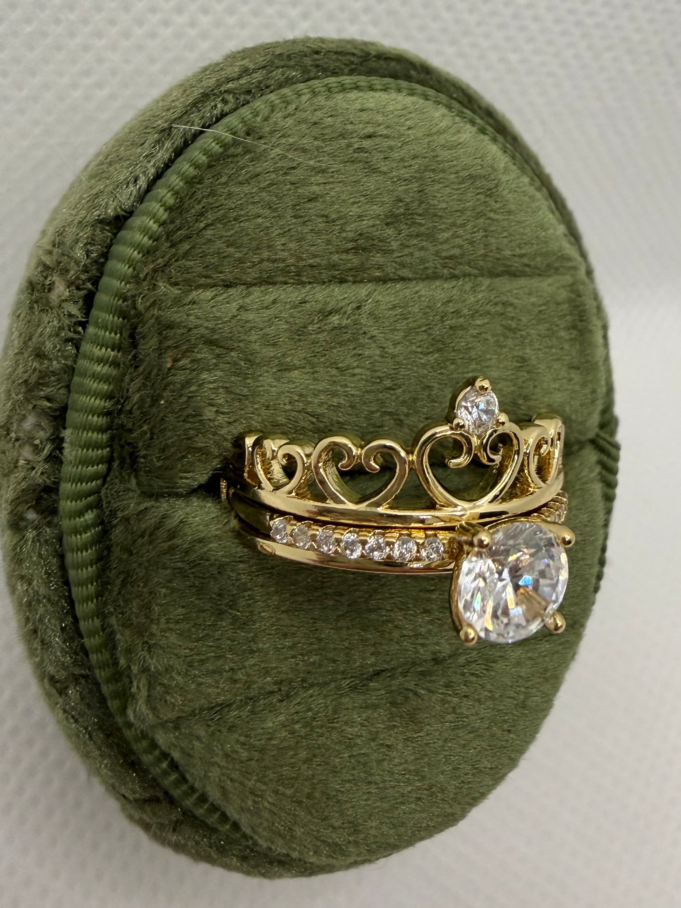 Crown Diamond Ring Set - Double Band