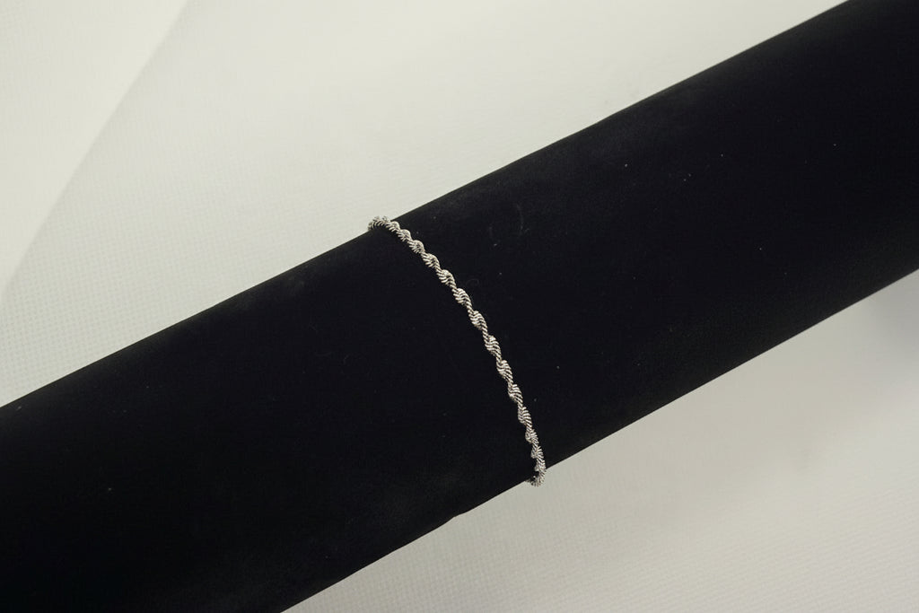 Twisted Rope Chain Anklet with Heart & Bell Charm - Silver