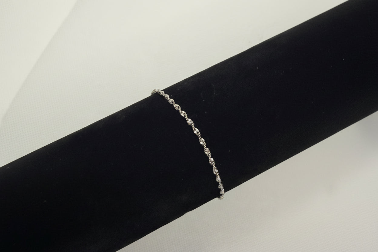 Twisted Rope Chain Anklet with Heart & Bell Charm - Silver