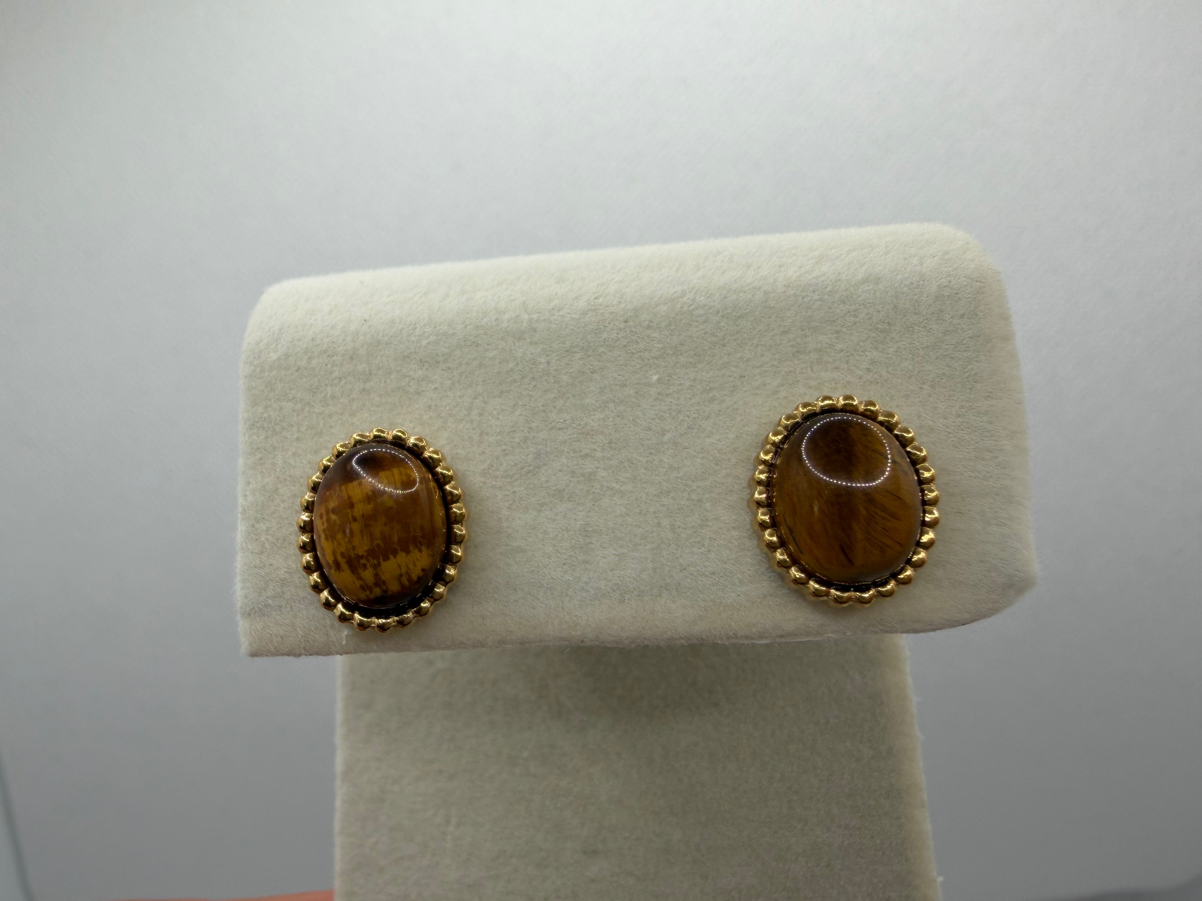 Tiger's Eye Oval Stud Earrings