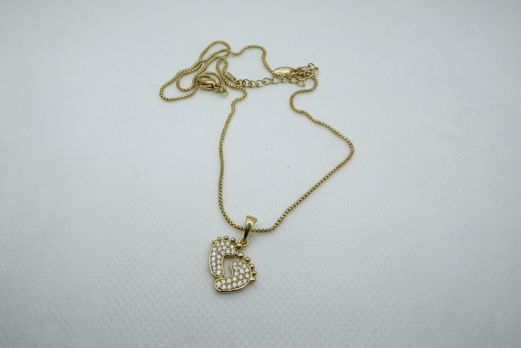 Crystal Baby Feet Heart Pendant & Necklace