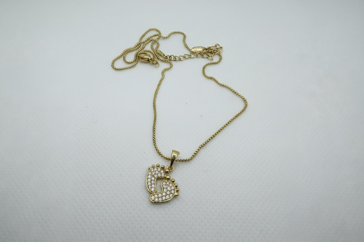 Crystal Baby Feet Heart Pendant & Necklace