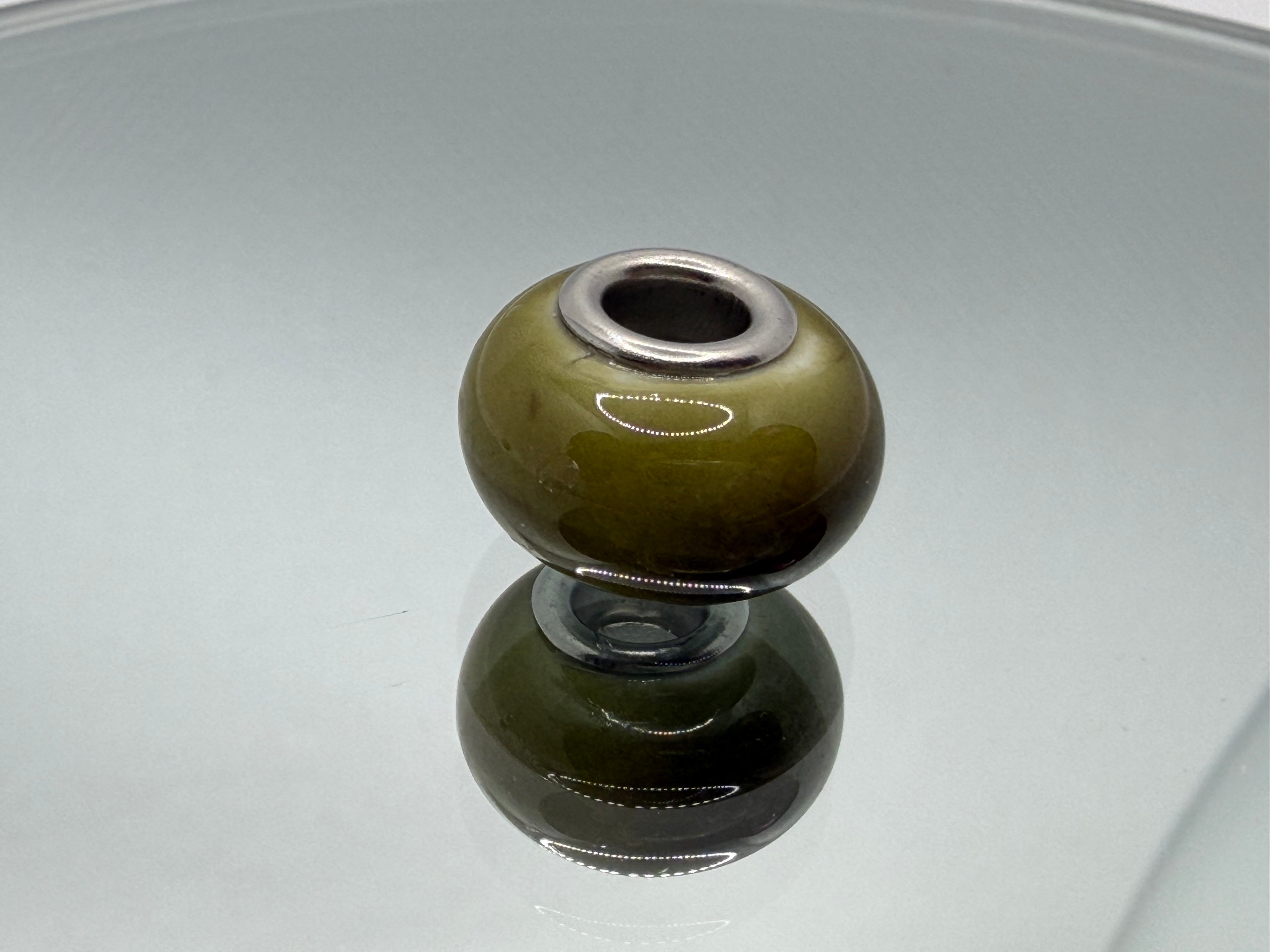 Olive Green Glass Charm Separator Bead - Laminated Gold