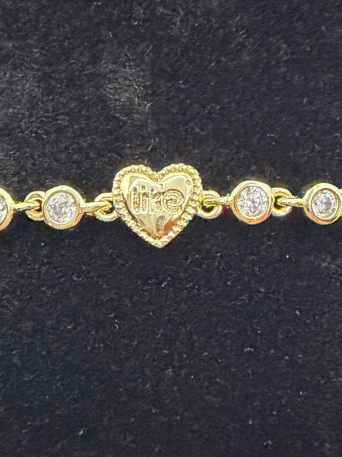 Gold 'Life' Heart Bracelet with Crystals - Laminated Gold