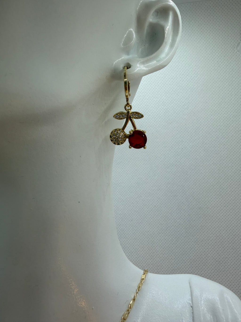 Gold Cherry Necklace and Earring Set - Laminated Gold
