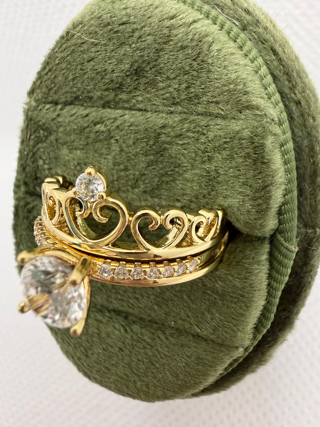 Crown Diamond Ring Set - Double Band