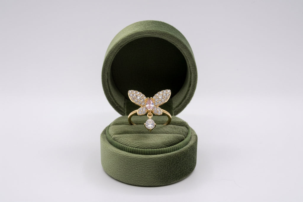 Butterfly Dangle Crystal Ring