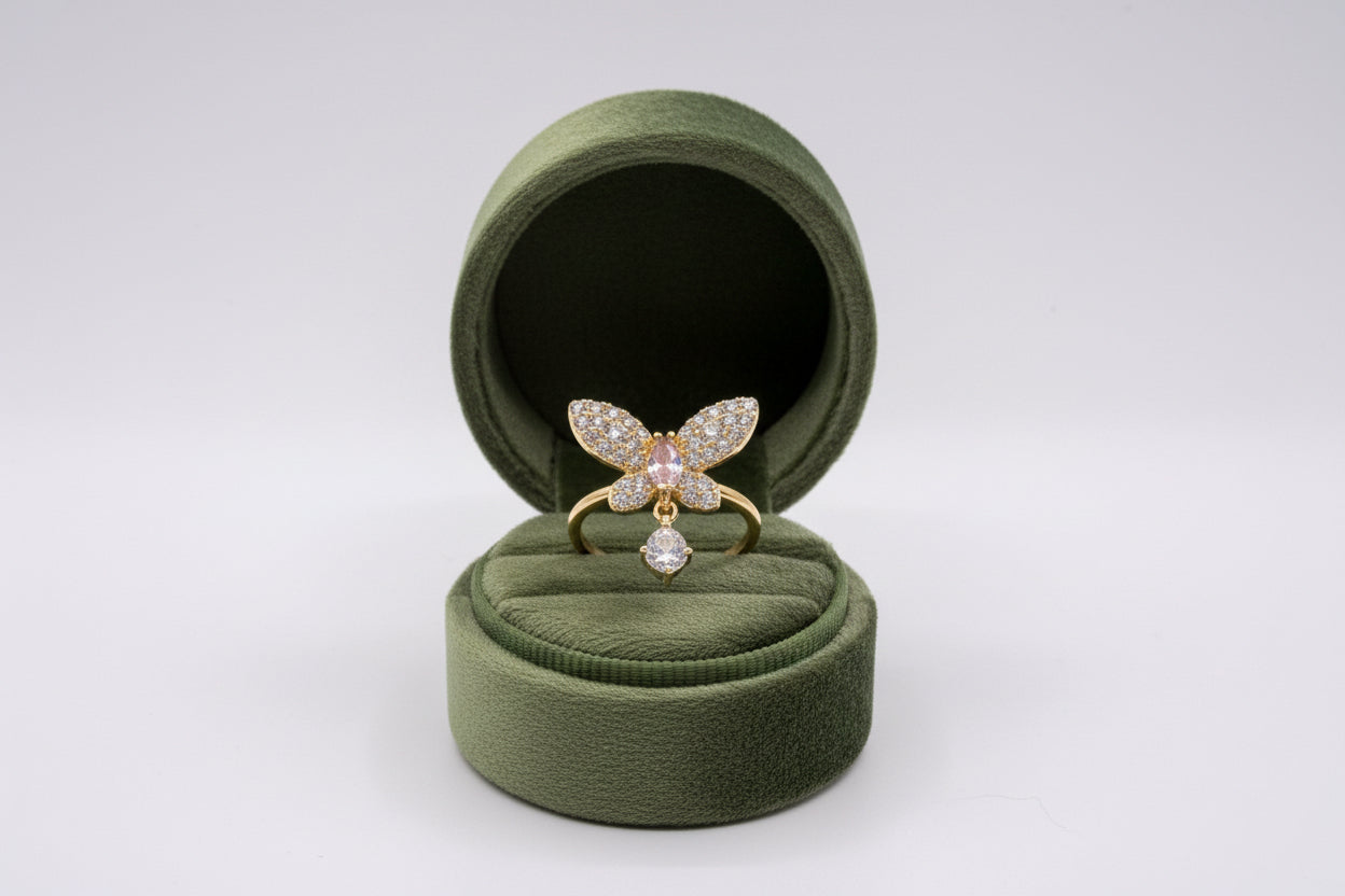 Butterfly Dangle Crystal Ring