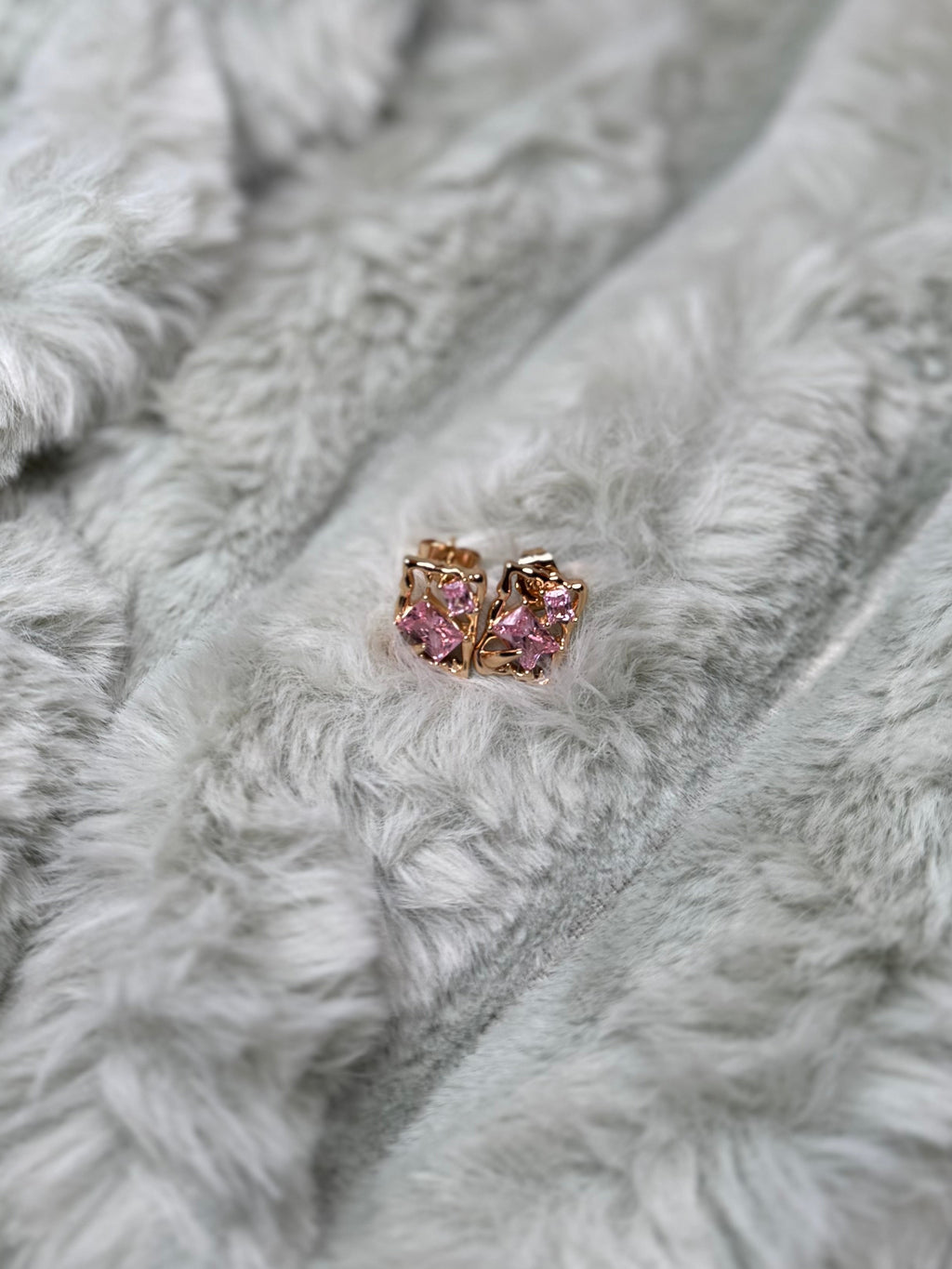Square Pink Crystal Stud Earrings