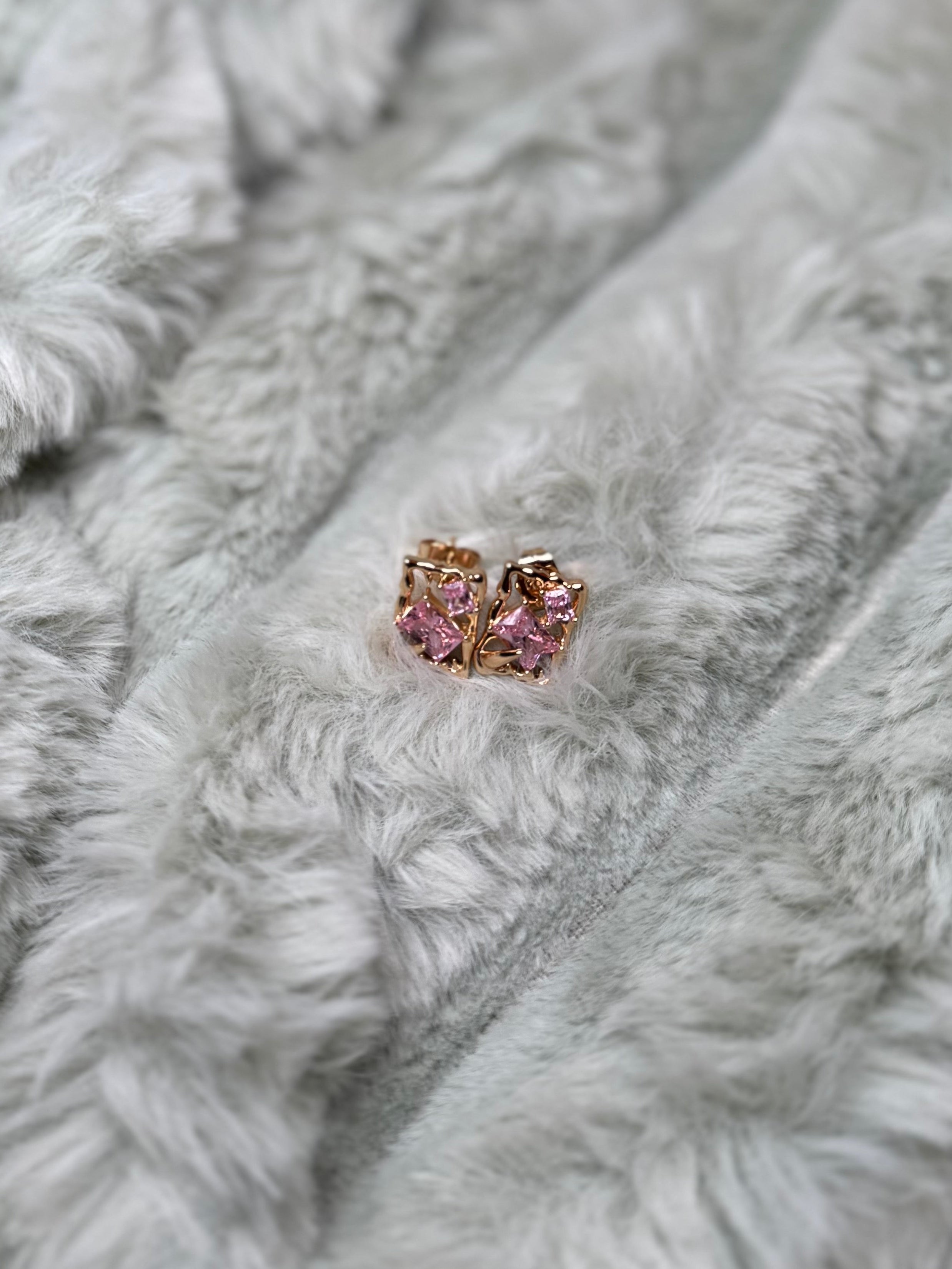 Square Pink Crystal Stud Earrings