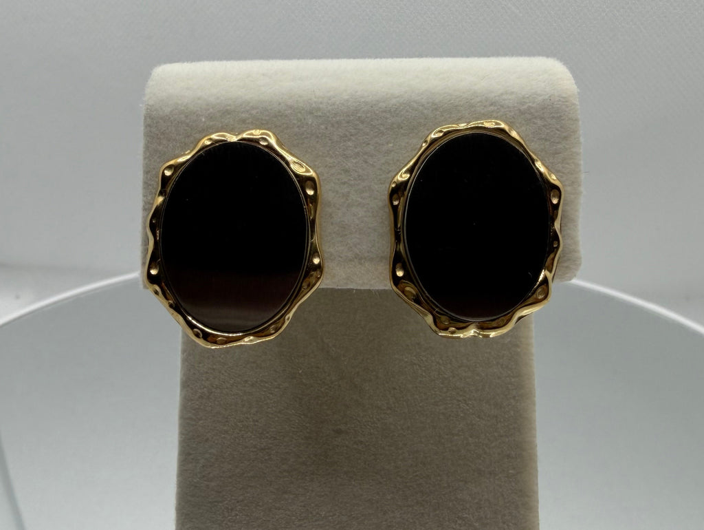 Smoke & Gold Oval Statement Earrings