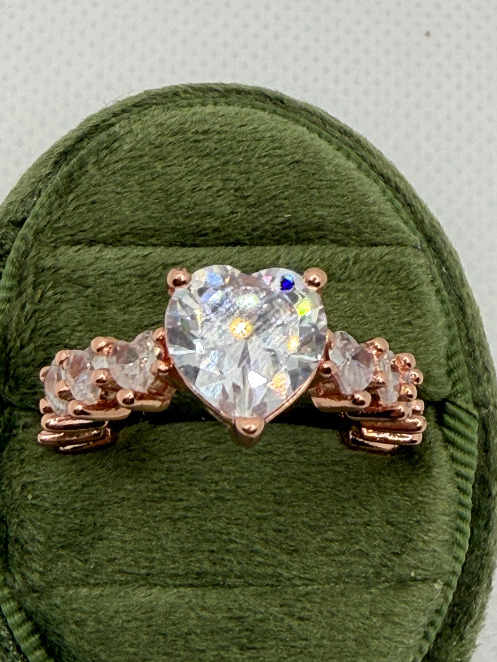 Rose Gold Heart Ring with Crystal Hearts